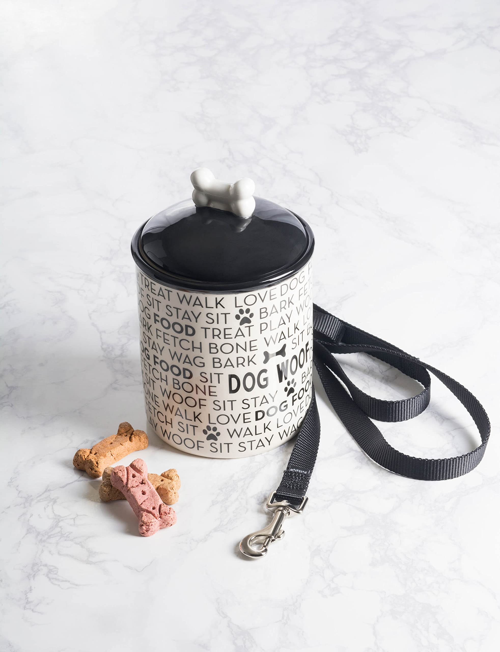 Bone Dry Dog Bone Ceramic Pet Bowl & Canister, Canister, 5.5x5.5x8.25, Black/White - Image 7