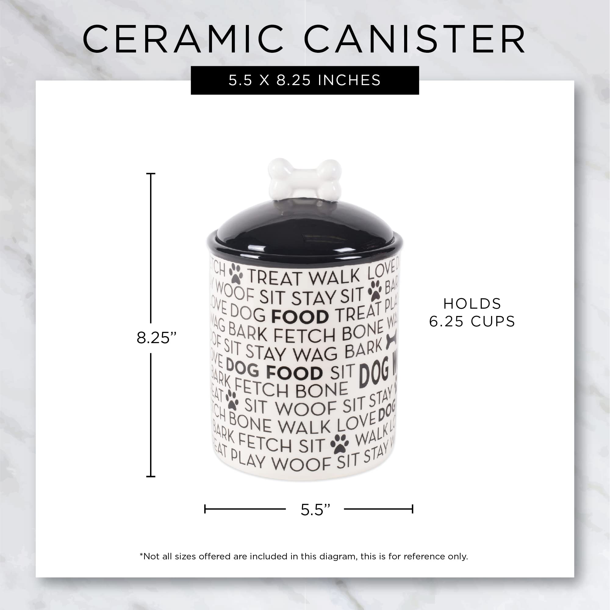 Bone Dry Dog Bone Ceramic Pet Bowl & Canister, Canister, 5.5x5.5x8.25, Black/White - Image 8
