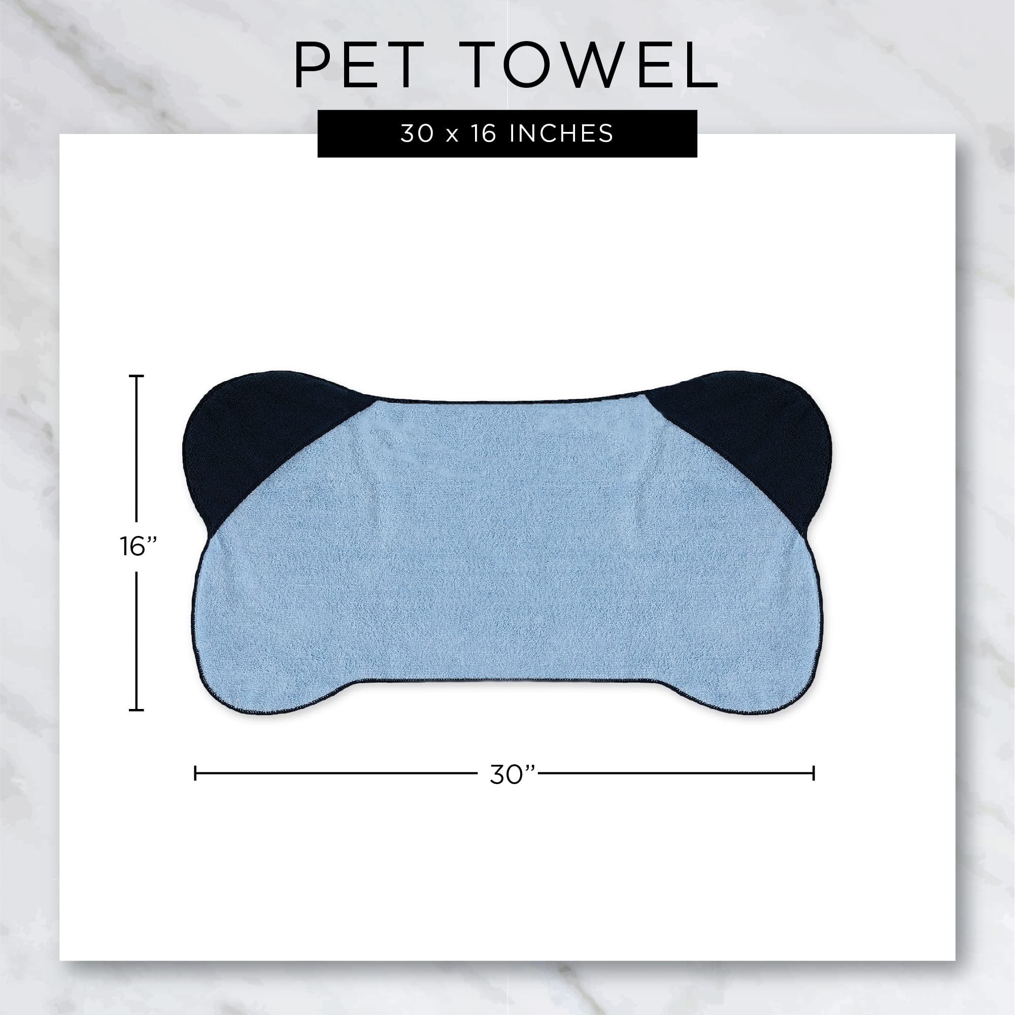 Bone Dry Drying Pet Towel, Bone Towel with Pockets - 30 x 16, Blue - Image 7