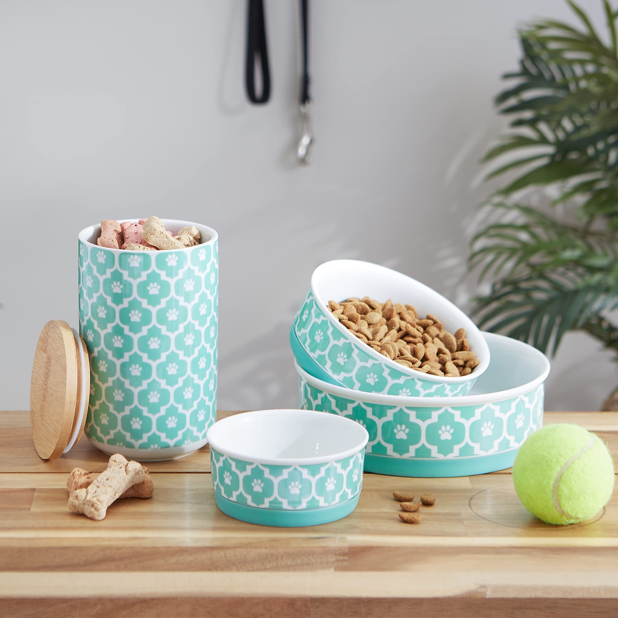 Bone Dry Lattice Collection Pet Bowl & Canister, Single Dish, Medium 6x2", Aqua - Image 8