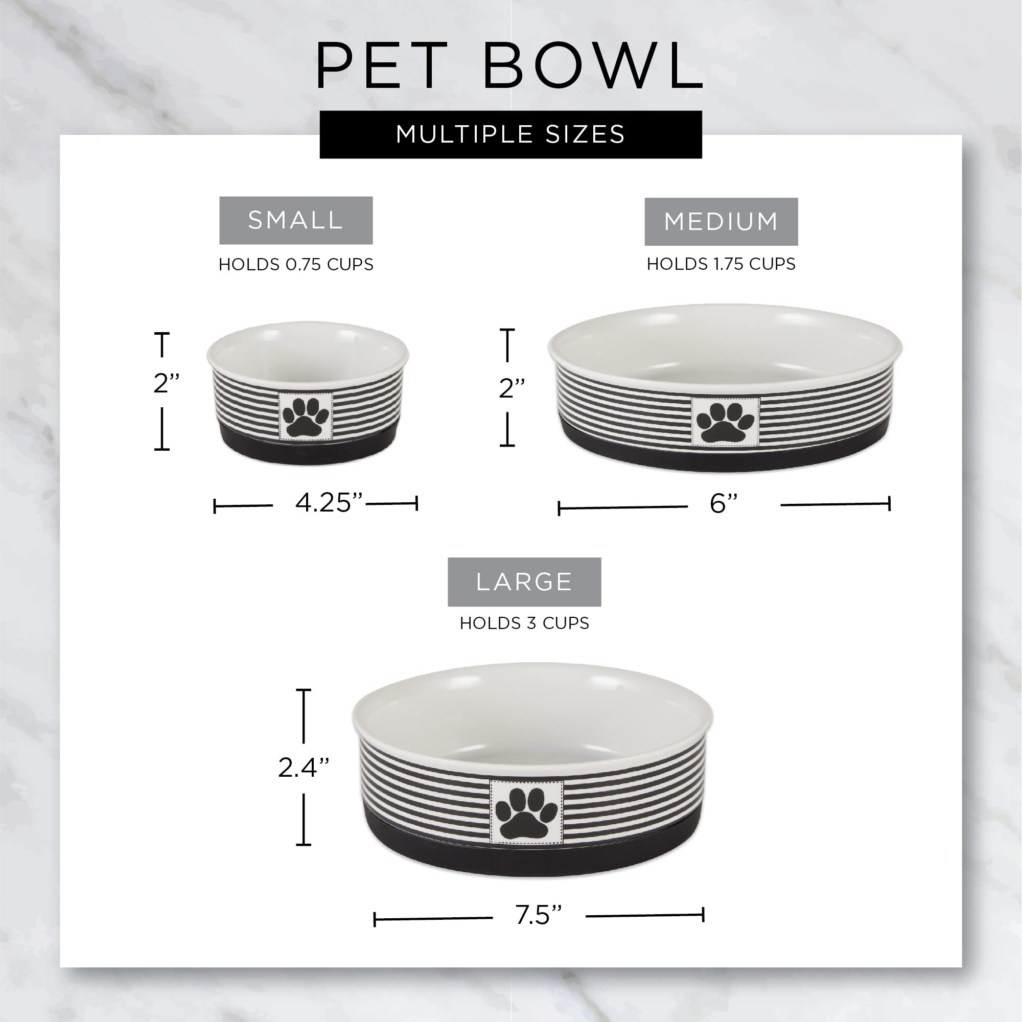 Bone Dry Pet Bowl Collection Ceramic Set, Small, Marble, 2 Count White - Image 11