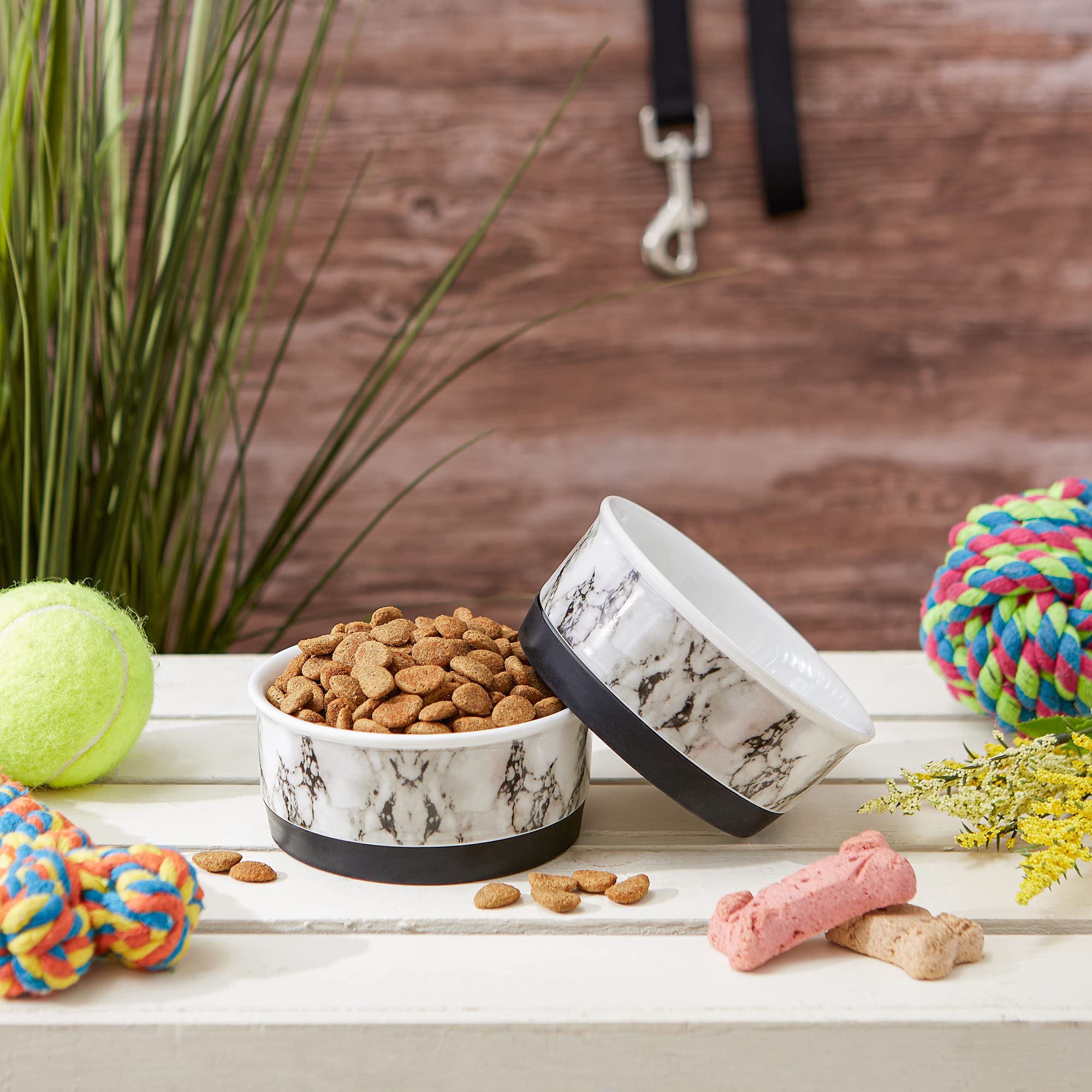 Bone Dry Pet Bowl Collection Ceramic Set, Small, Marble, 2 Count White - Image 7