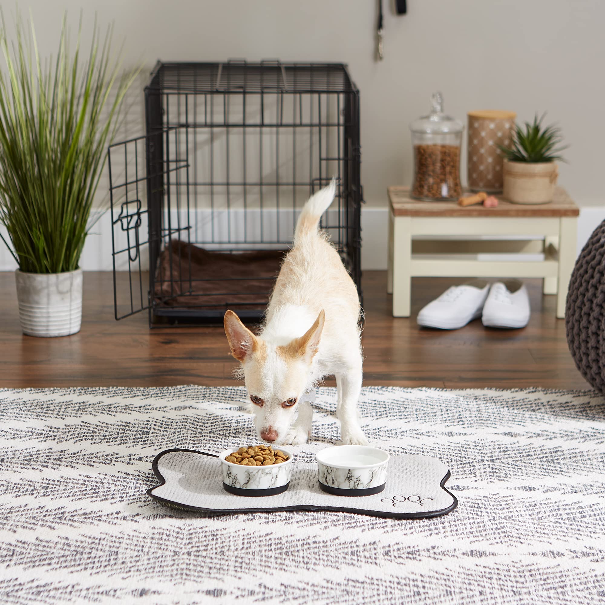 Bone Dry Pet Bowl Collection Ceramic Set, Small, Marble, 2 Count White - Image 8