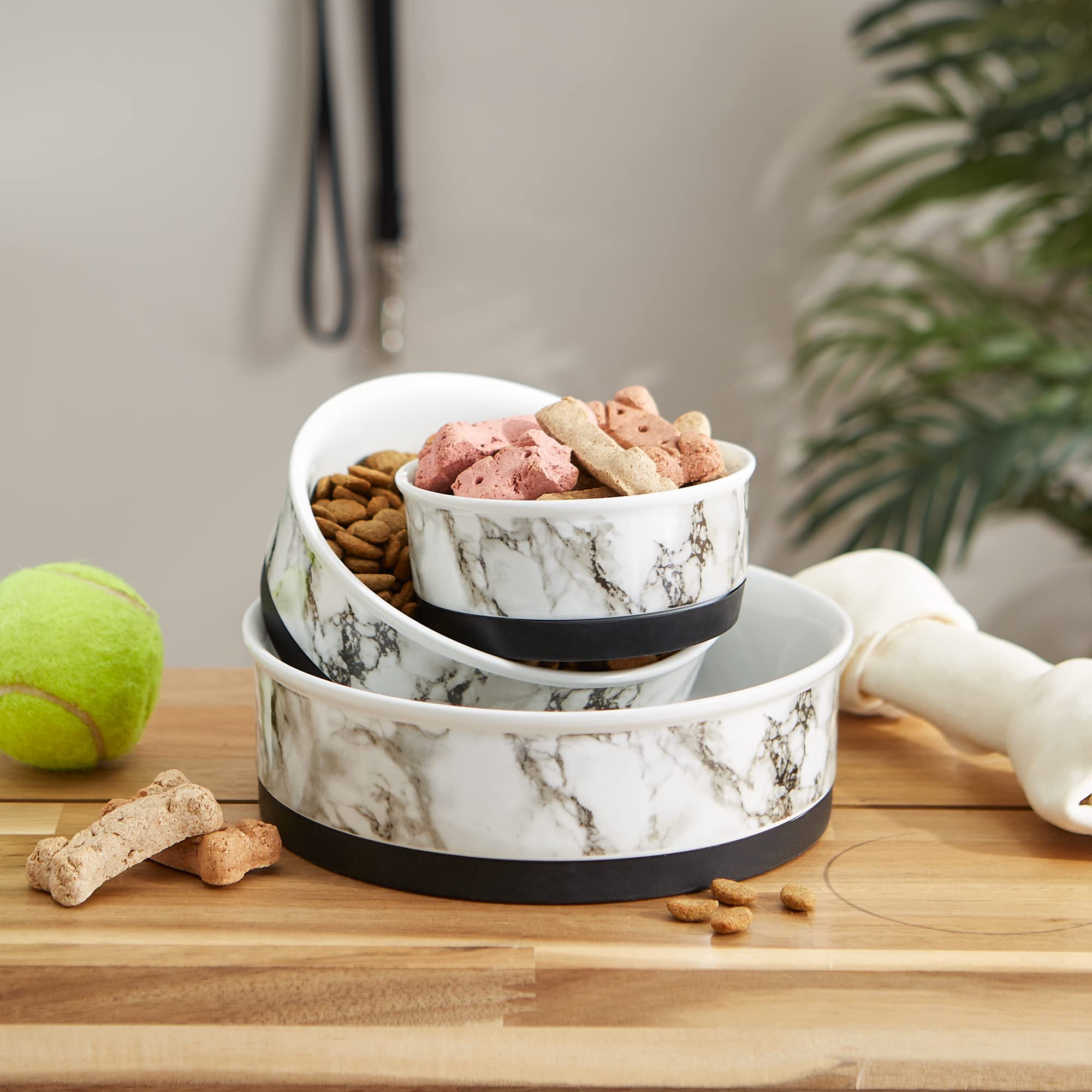 Bone Dry Pet Bowl Collection Ceramic Set, Small, Marble, 2 Count White - Image 9