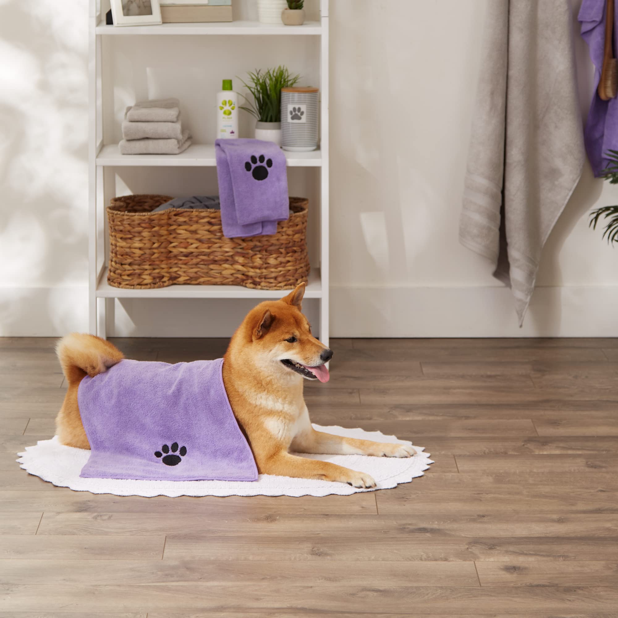 Bone Dry Pet Grooming, Embroidered Microfiber Towel Drying Collection, 15x30, Lavender - Image 6