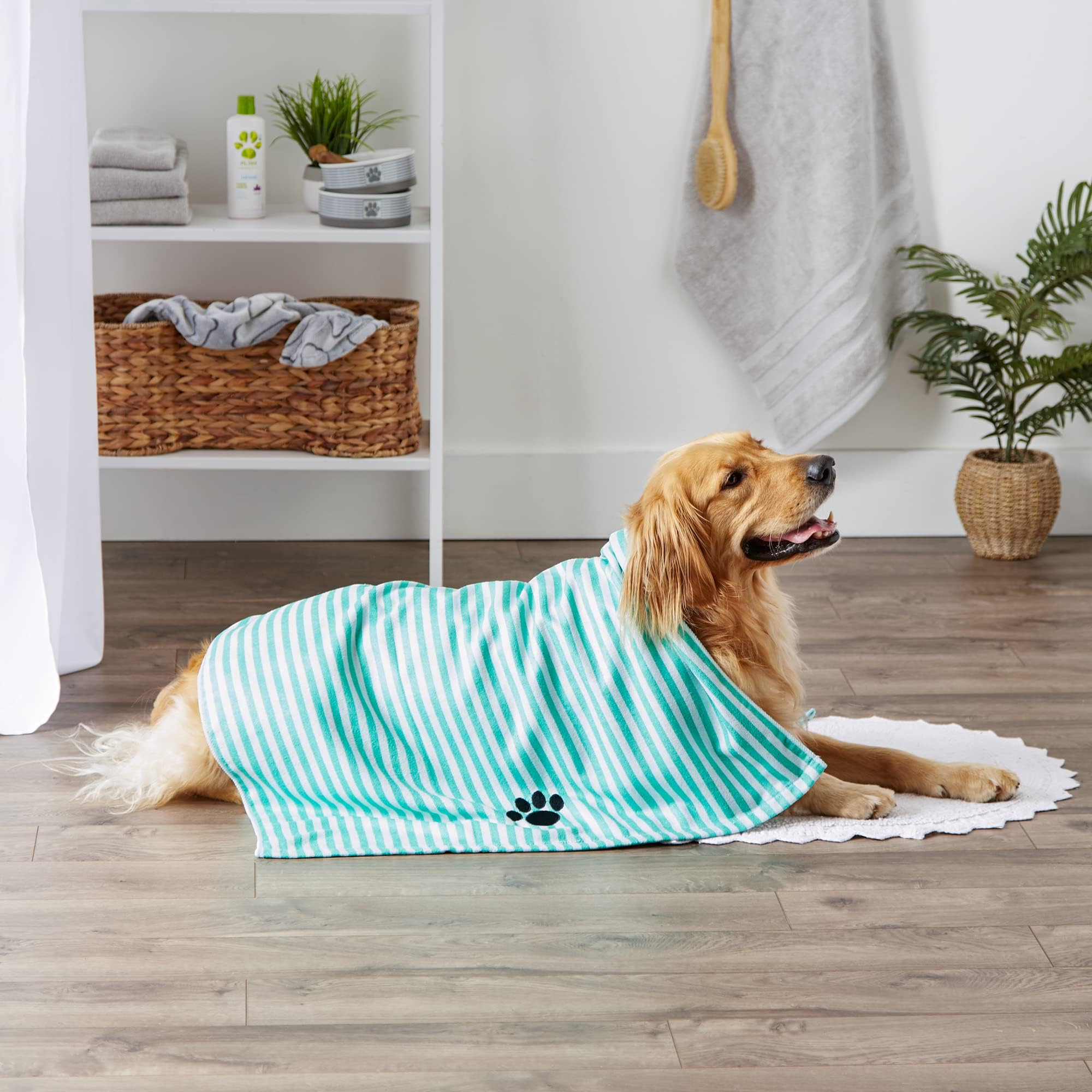 Bone Dry Pet Grooming Towel Collection Absorbent Microfiber X-Large, 41x23.5", Striped Aqua - Image 5