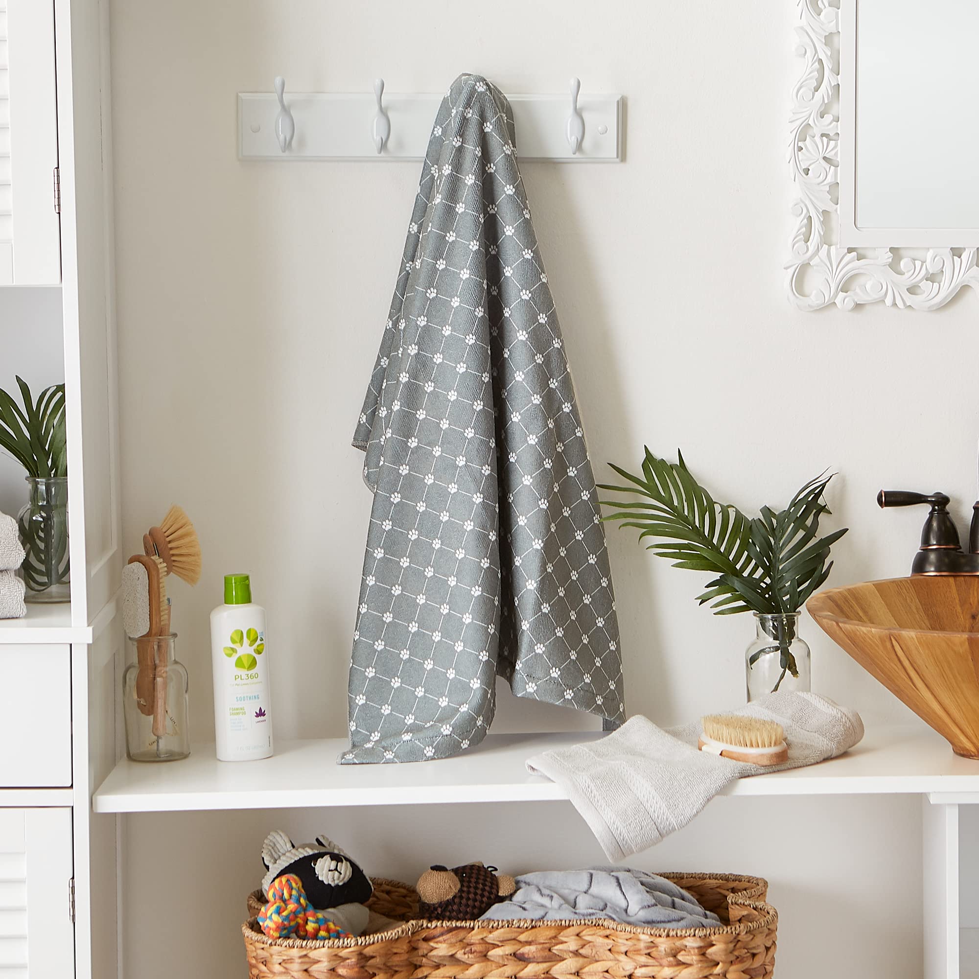 Bone Dry Pet Grooming Towel Collection Absorbent Microfiber X-Large, 41x23.5", Trellis Gray - Image 5