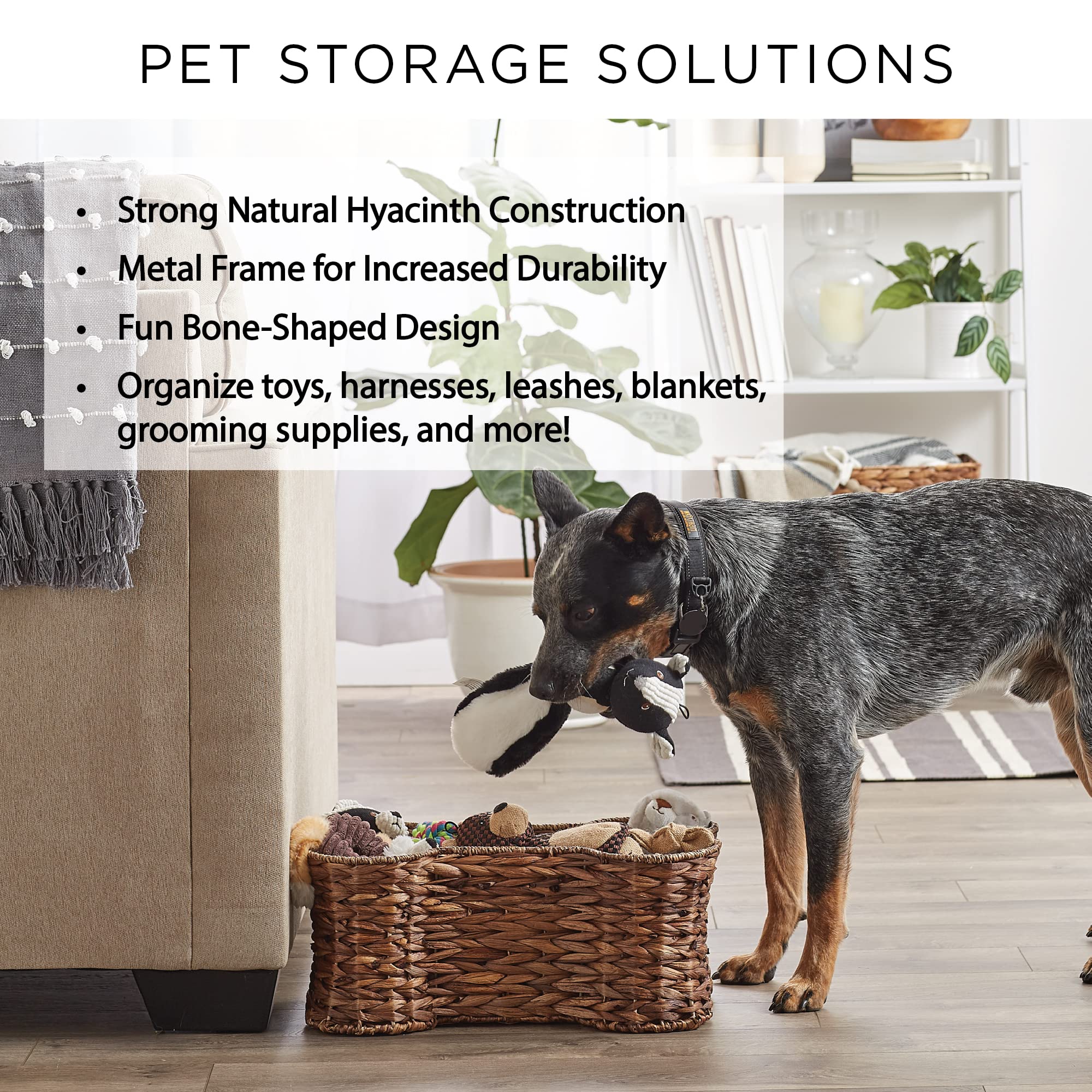 Bone Dry Pet Storage Collection, Bone Shape Hyacinth Toy Basket, Natural, Medium - 21x13x8" - Image 6