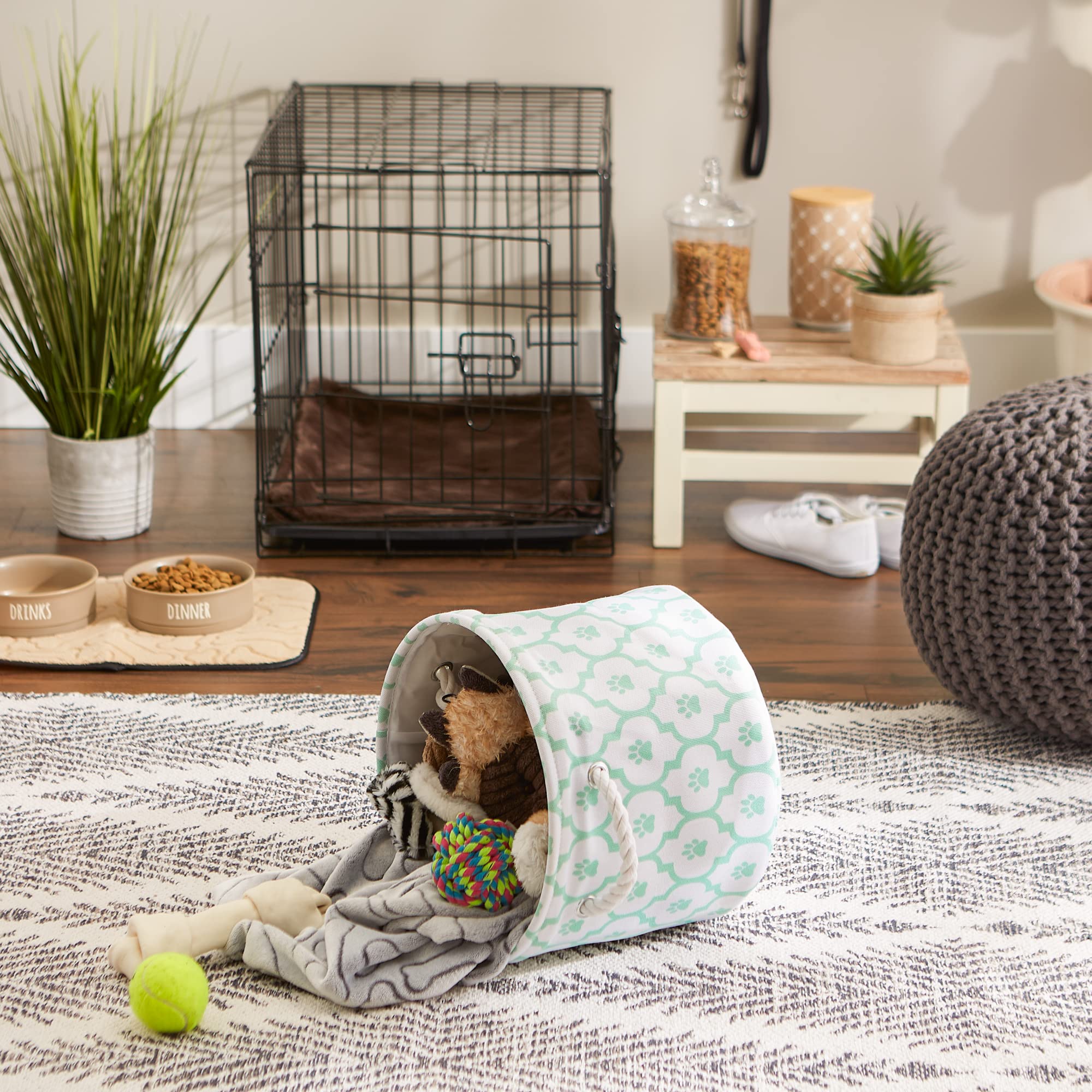 Bone Dry Pet Storage Collection Lattice Paw Print, Small Round, White/Aqua - Image 5