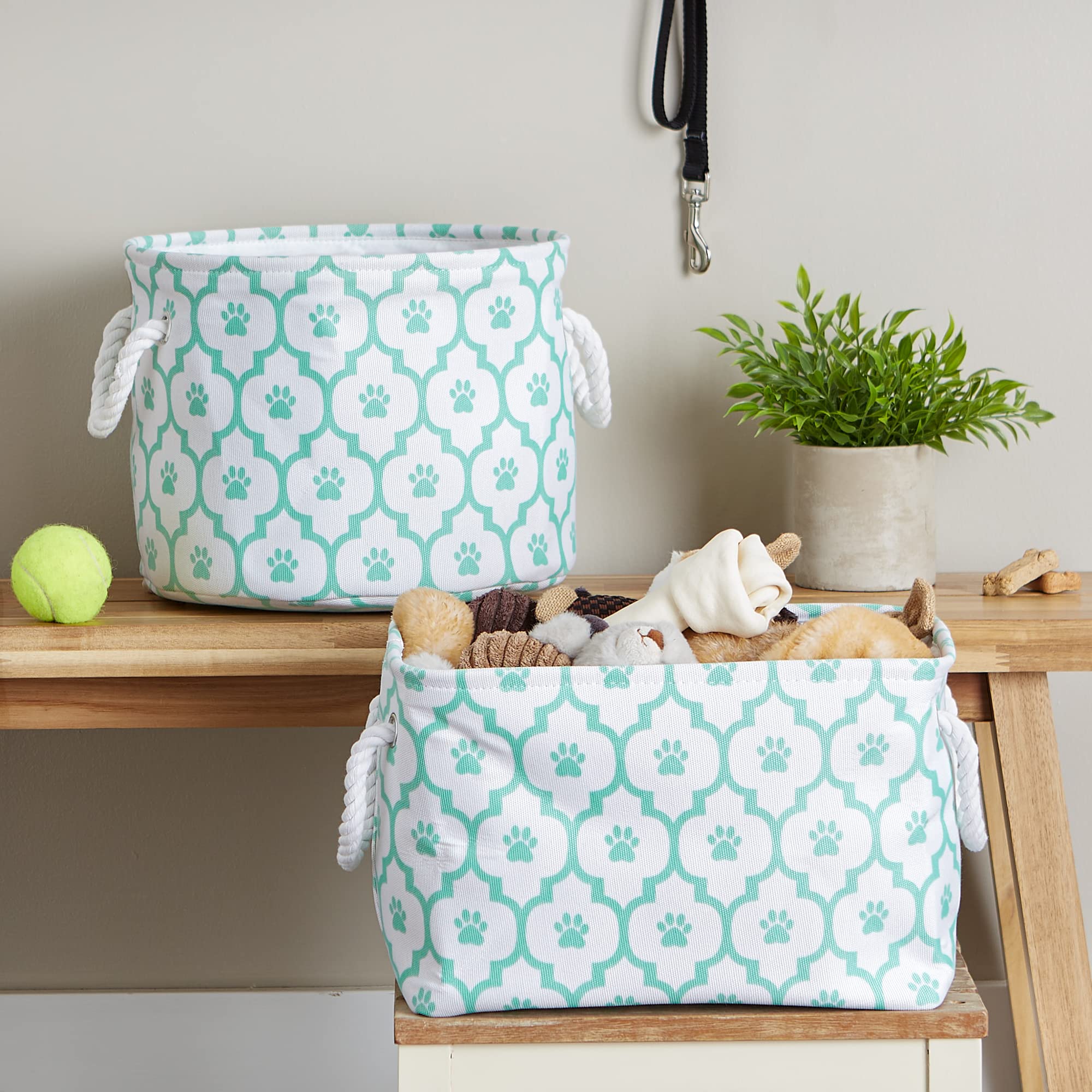 Bone Dry Pet Storage Collection Lattice Paw Print, Small Round, White/Aqua - Image 6