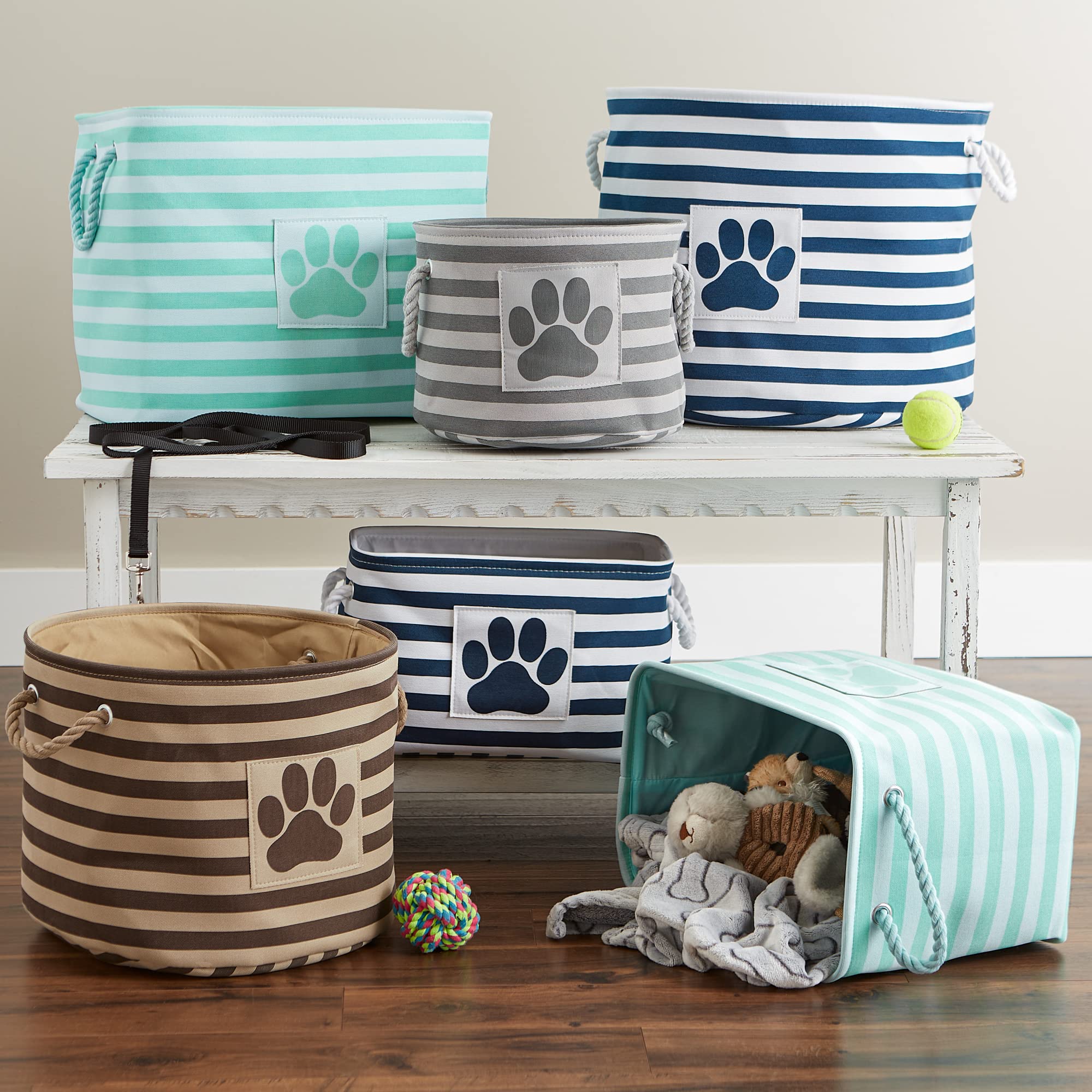 Bone Dry Pet Storage Collection Striped Paw Patch Bin, Small Rectangle, Navy - Image 7