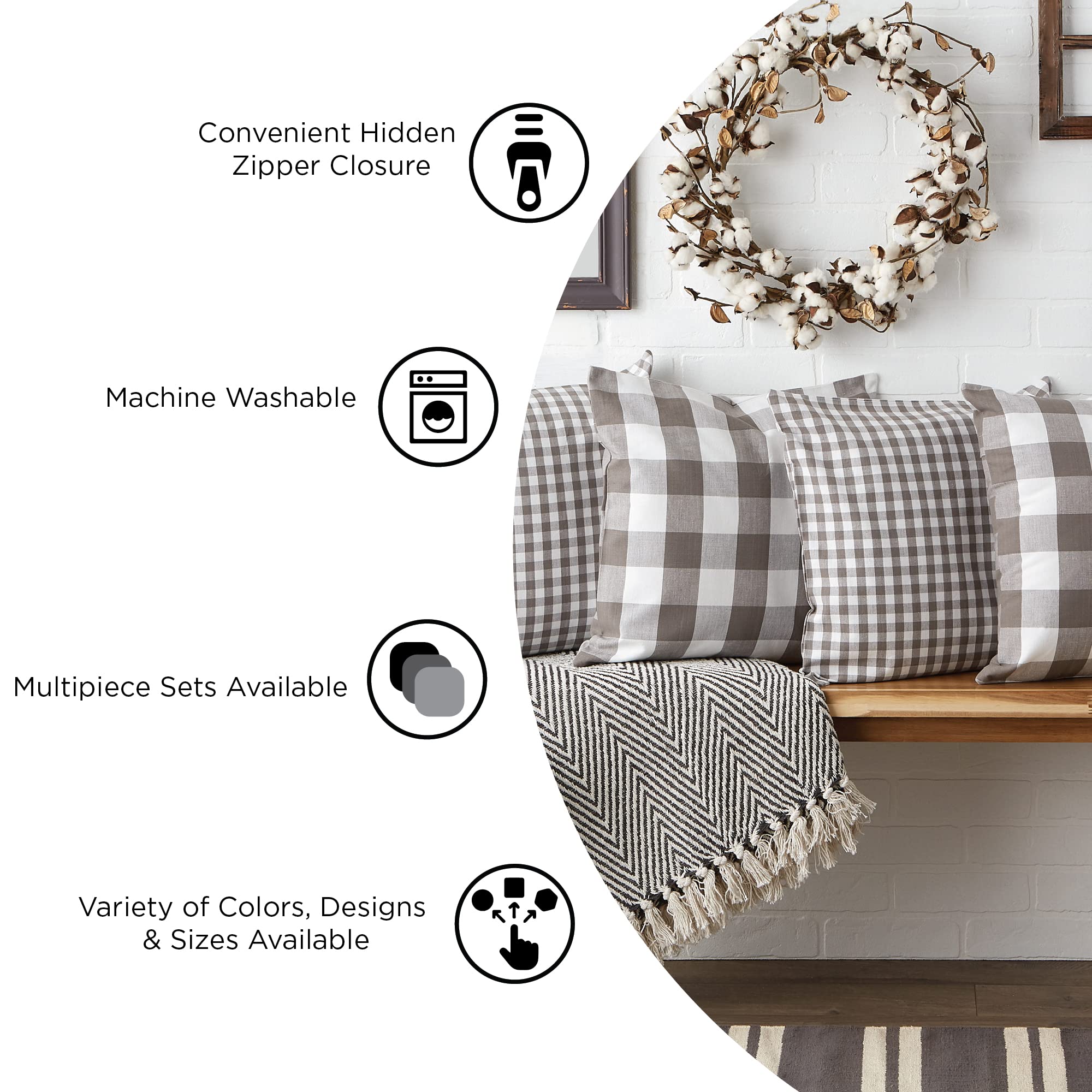 DII 100% Cotton Buffalo Check Pillow Cover Set, Black, 20x20, 2 Piece - Image 7