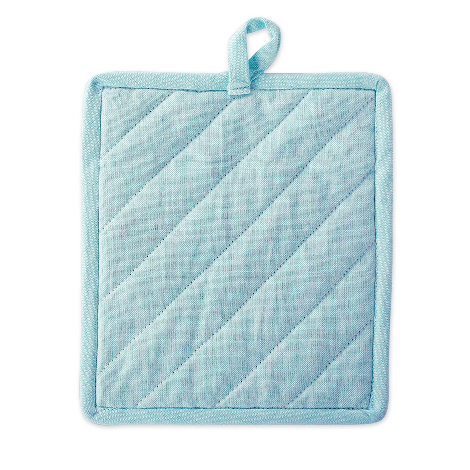 DII 100% Cotton Solid Chambray Kitchen Set, Potholders, Aqua, 2 Piece - Image 3