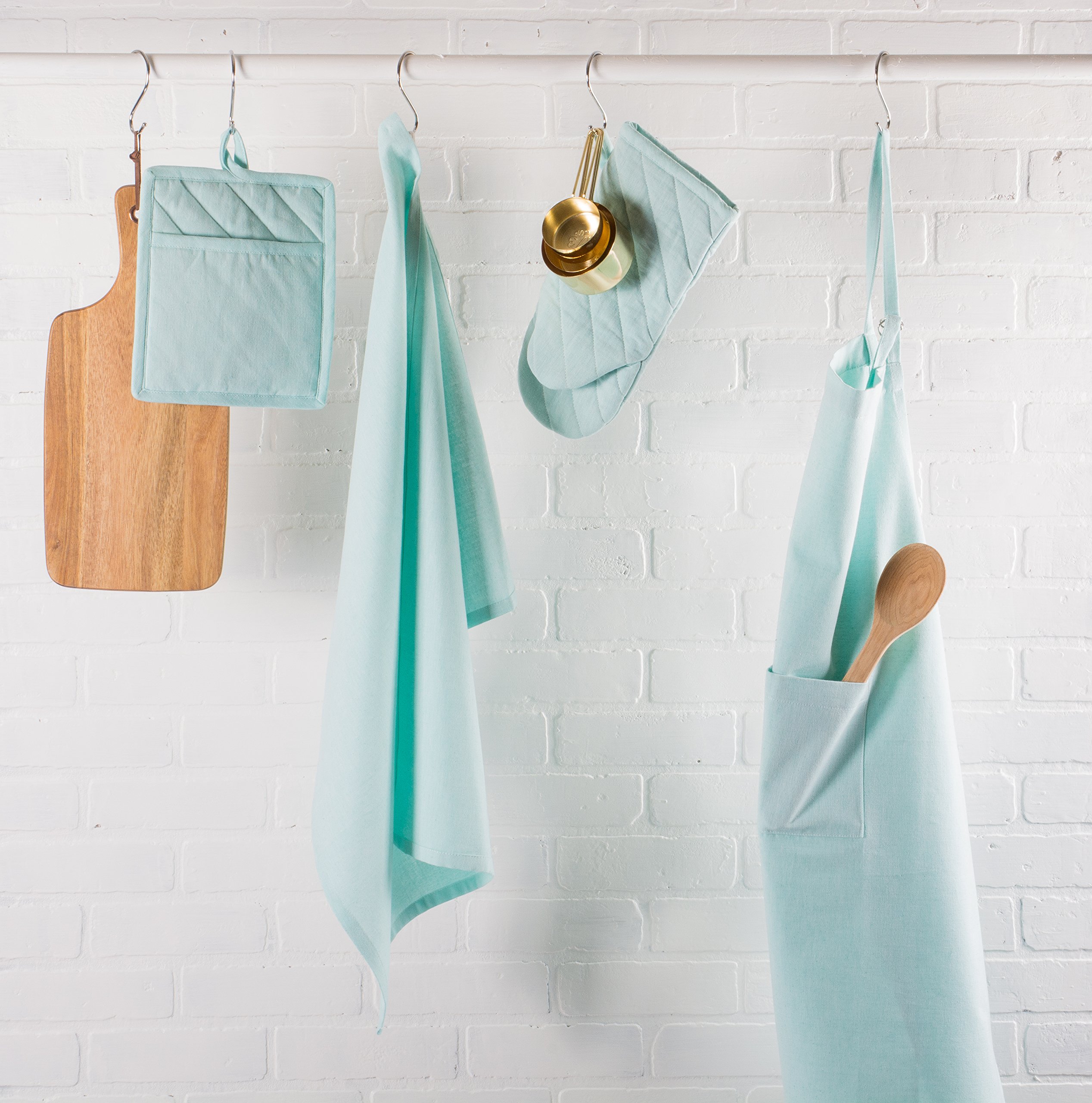 DII 100% Cotton Solid Chambray Kitchen Set, Potholders, Aqua, 2 Piece - Image 5