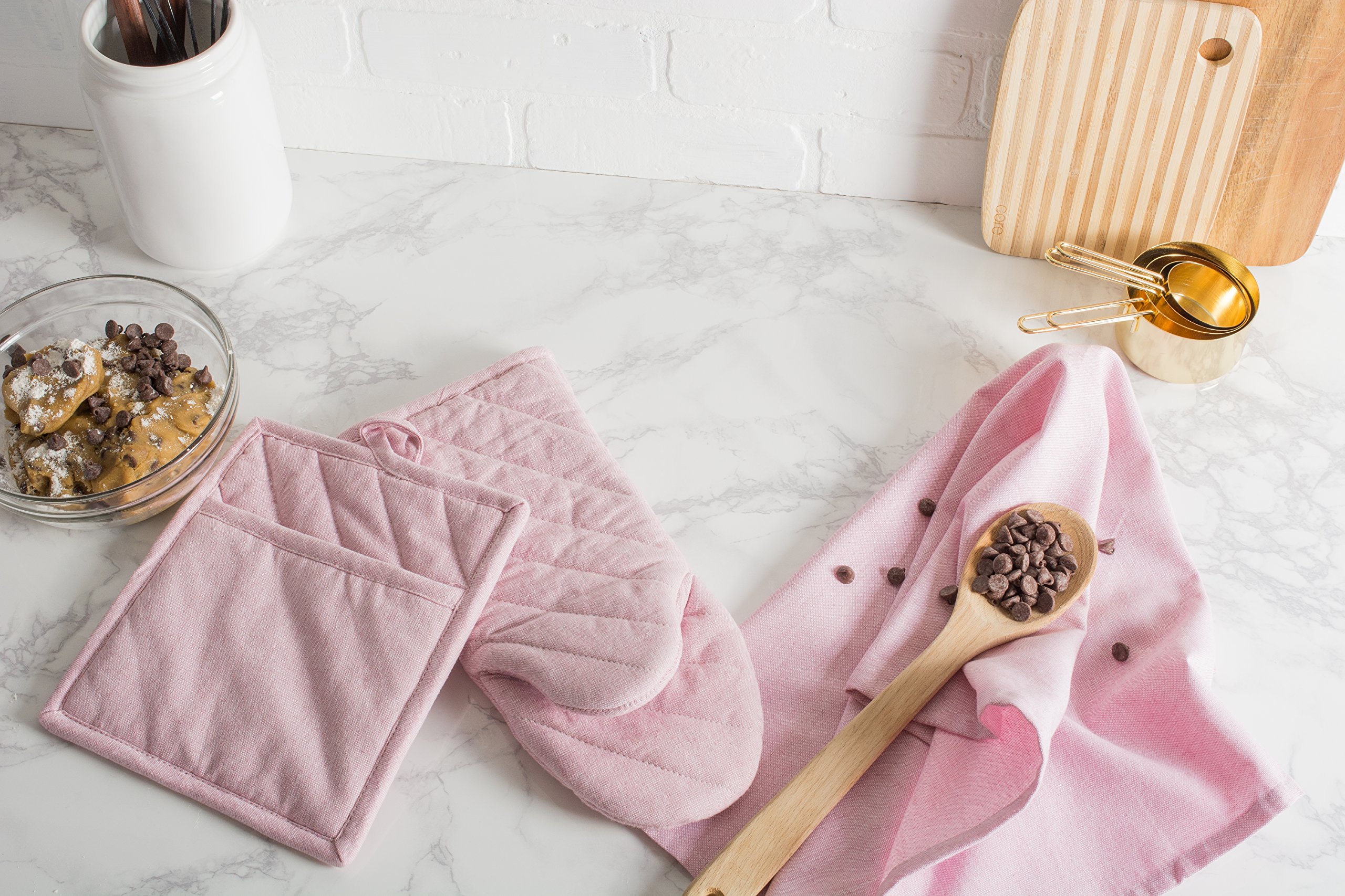 DII 100% Cotton Solid Chambray Kitchen Set, Potholders, Rose, 2 Piece - Image 4