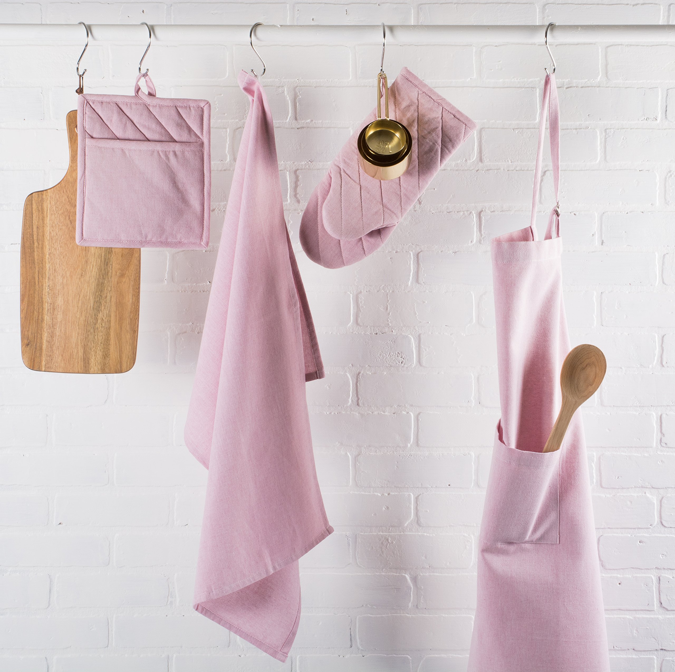 DII 100% Cotton Solid Chambray Kitchen Set, Oven Mitts, Rose, 2 Piece - Image 5