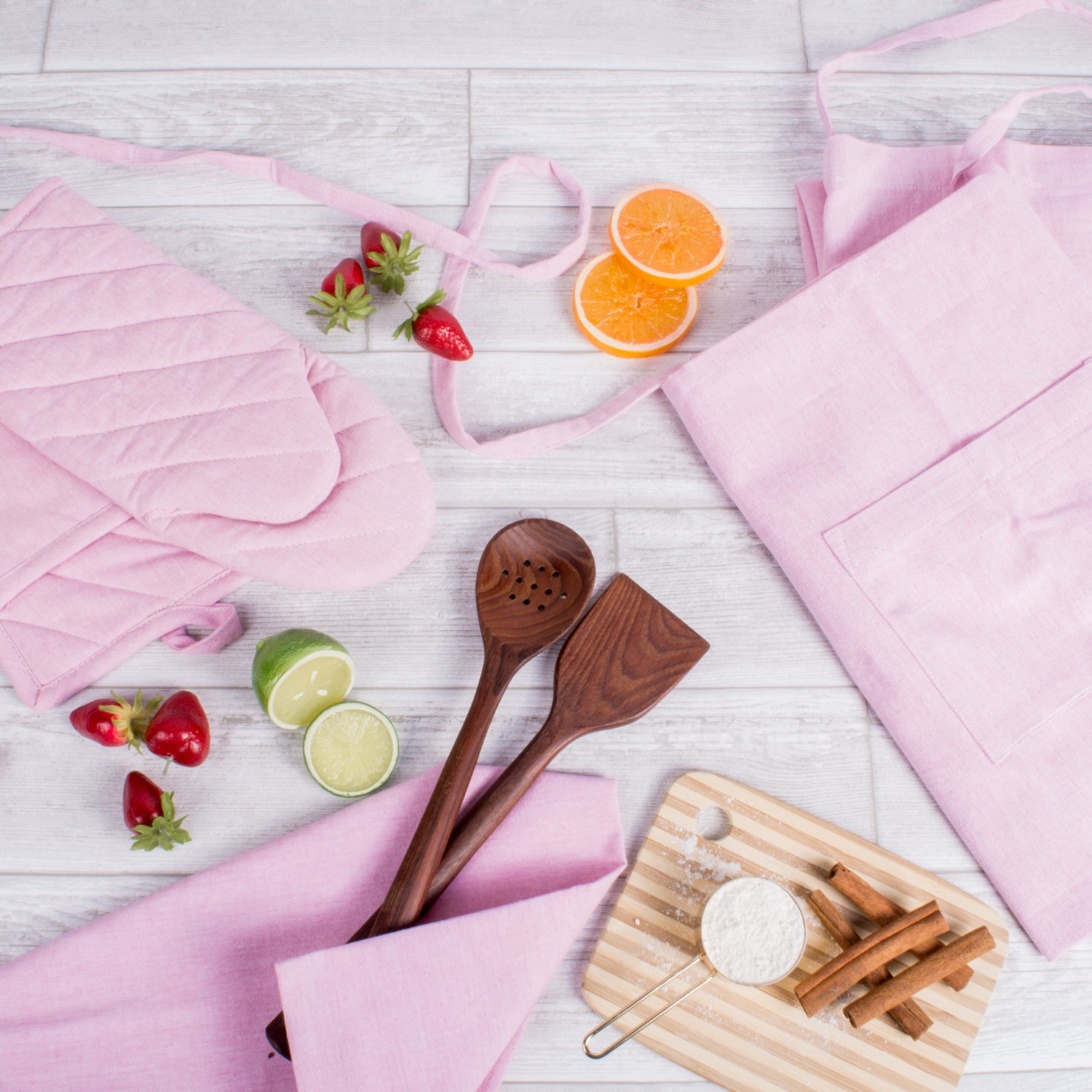 DII 100% Cotton Solid Chambray Kitchen Set, Oven Mitts, Rose, 2 Piece - Image 6