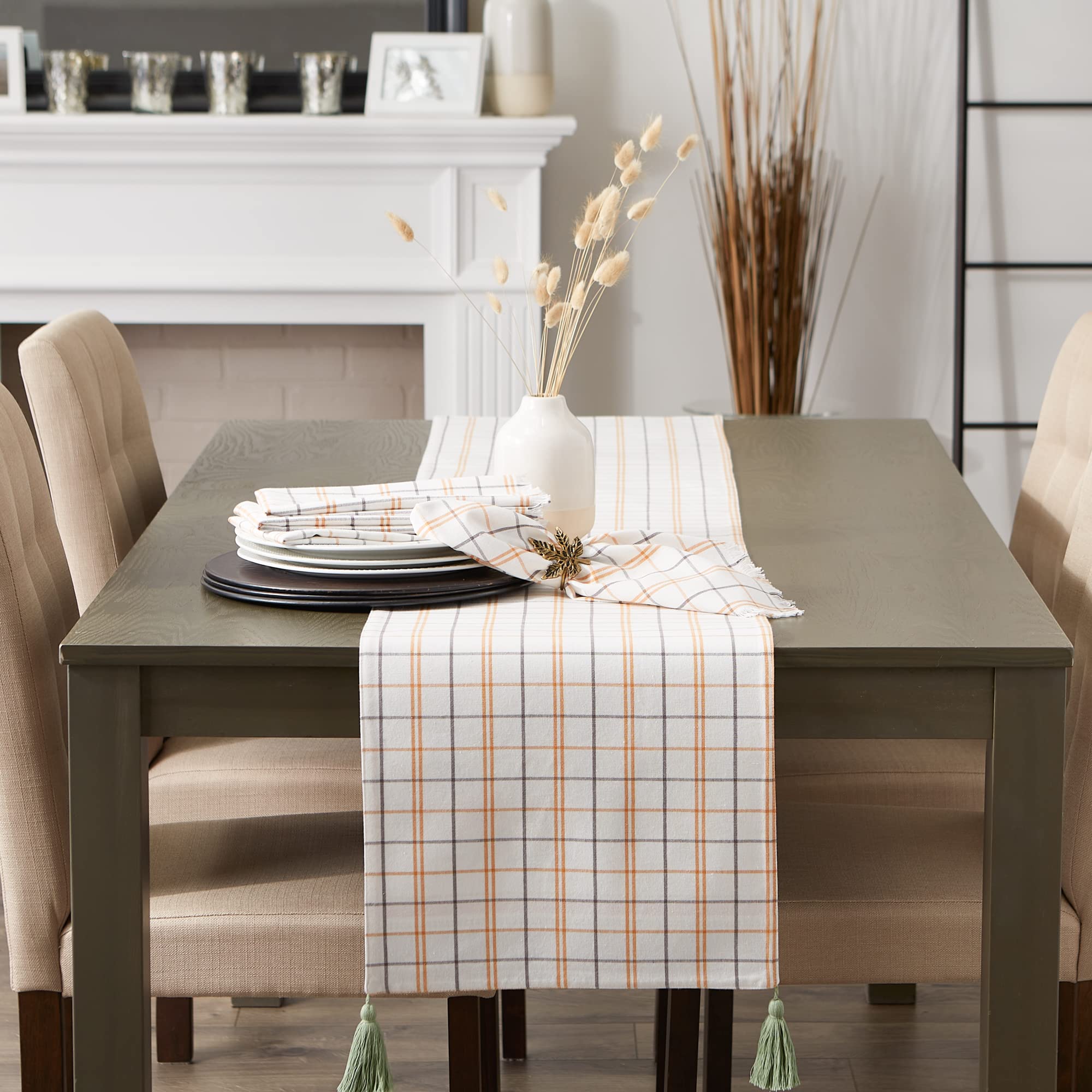 DII Autumn Afternoon Farmhouse Kitchen Thanksgiving & Fall Décor for Home, Reversible Table Runner, 14x72, Harvest Check - Image 7