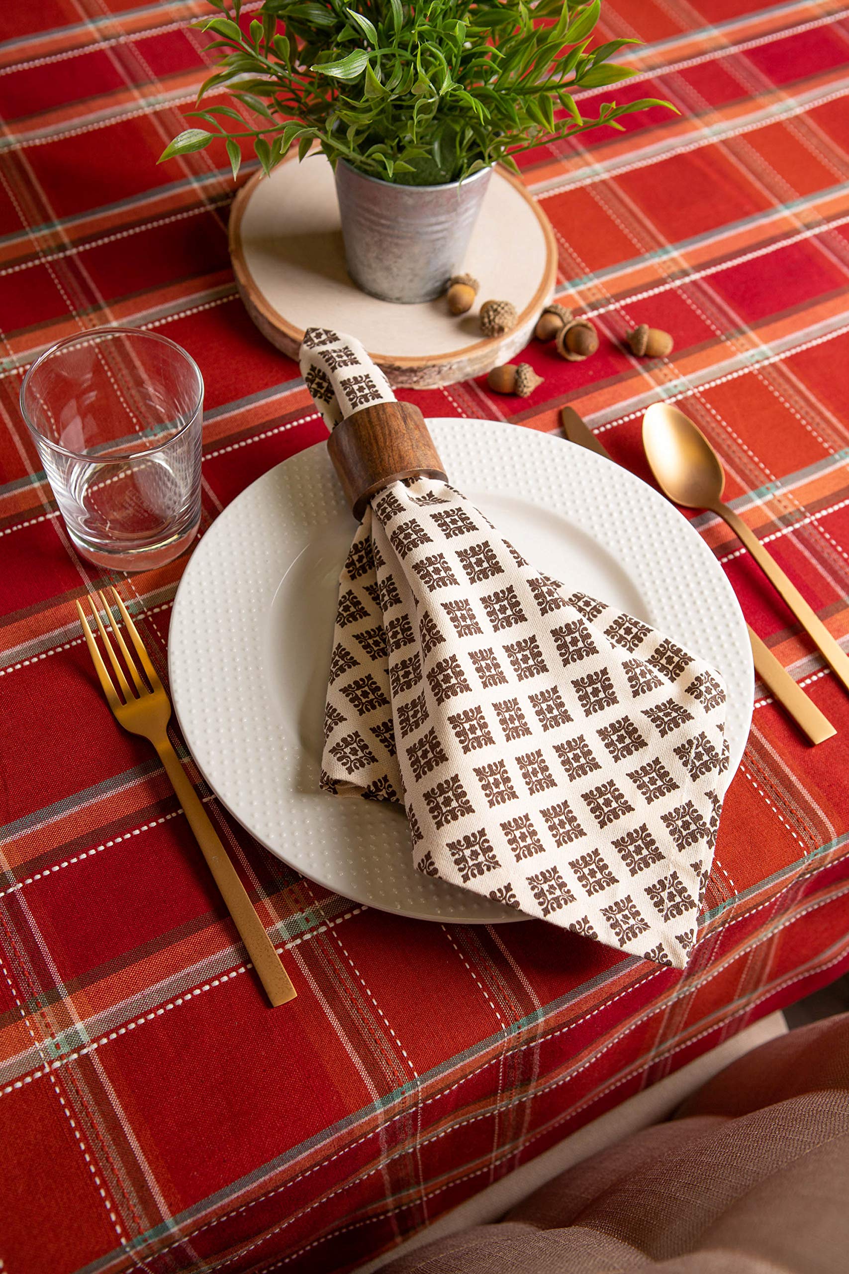DII Autumn Pumpkin Spice Kitchen Collection Fall/Thanksgiving Cotton Table Décor, Tablecloth, 70" Round, Orange Plaid - Image 3