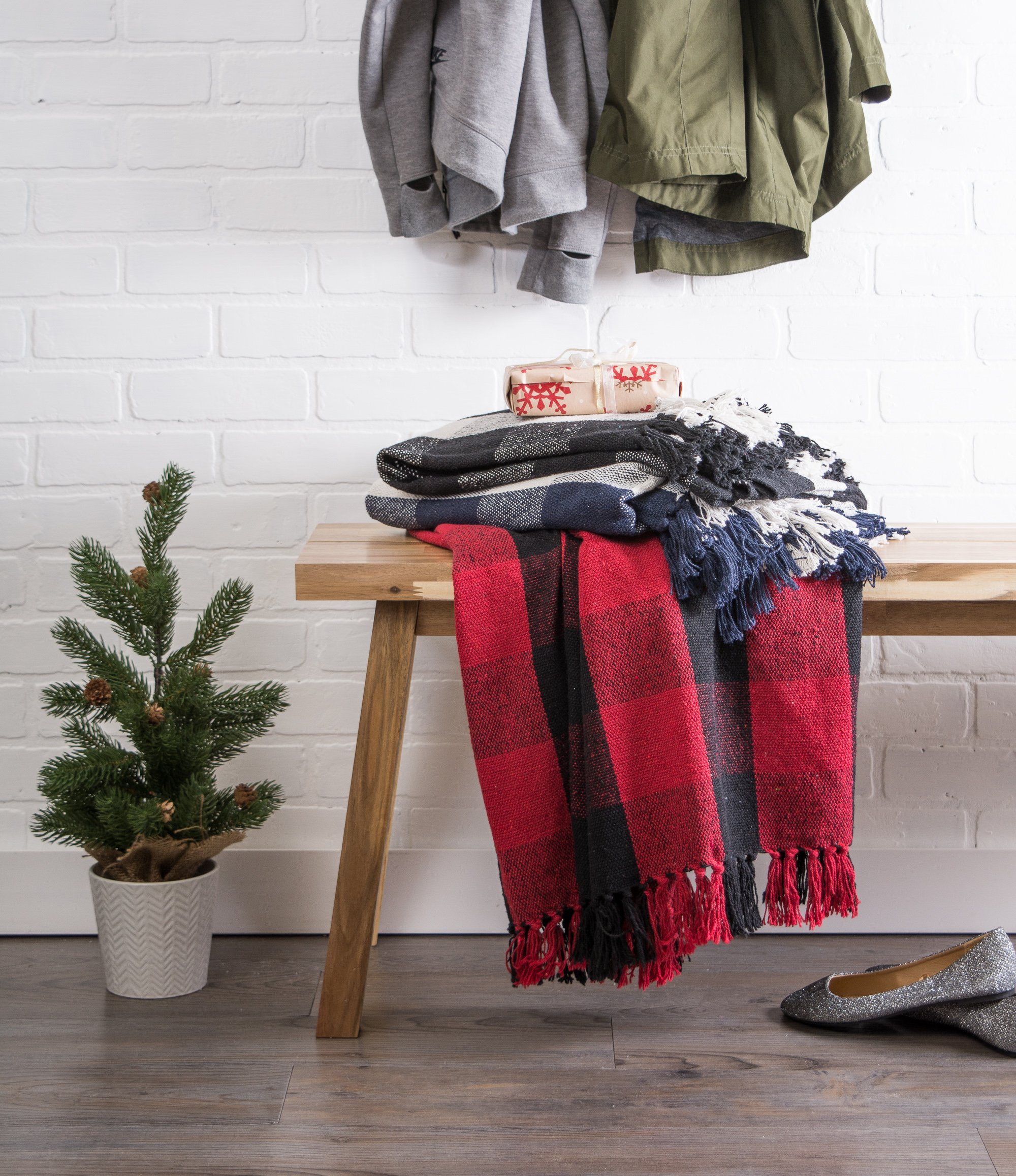 DII Buffalo Check Collection Rustic Farmhouse Throw Blanket with Tassles, 50x60, Tango Red/Black - Image 6