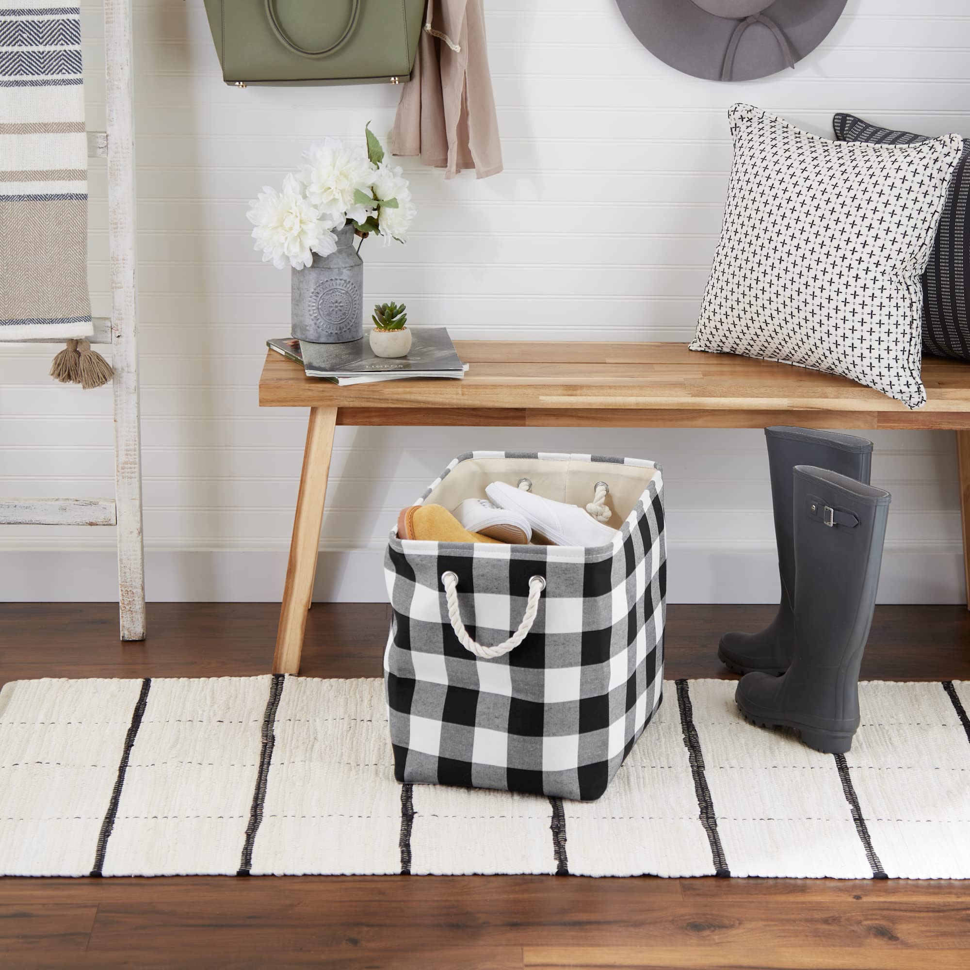 DII Buffalo Check Storage Collection Collapsible Bin with Handles, Large Rectangle, 17.5x12x15, Black & White - Image 5