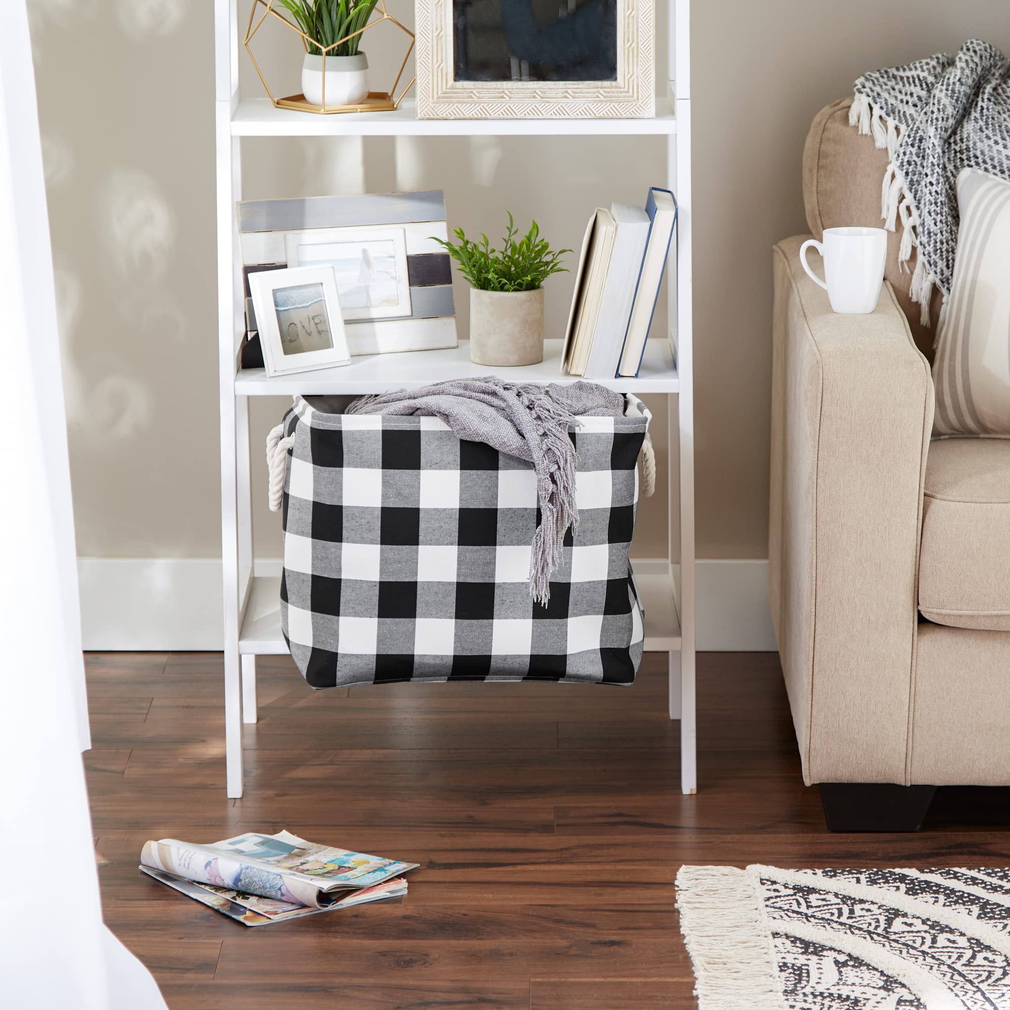 DII Buffalo Check Storage Collection Collapsible Bin with Handles, Large Rectangle, 17.5x12x15, Black & White - Image 6