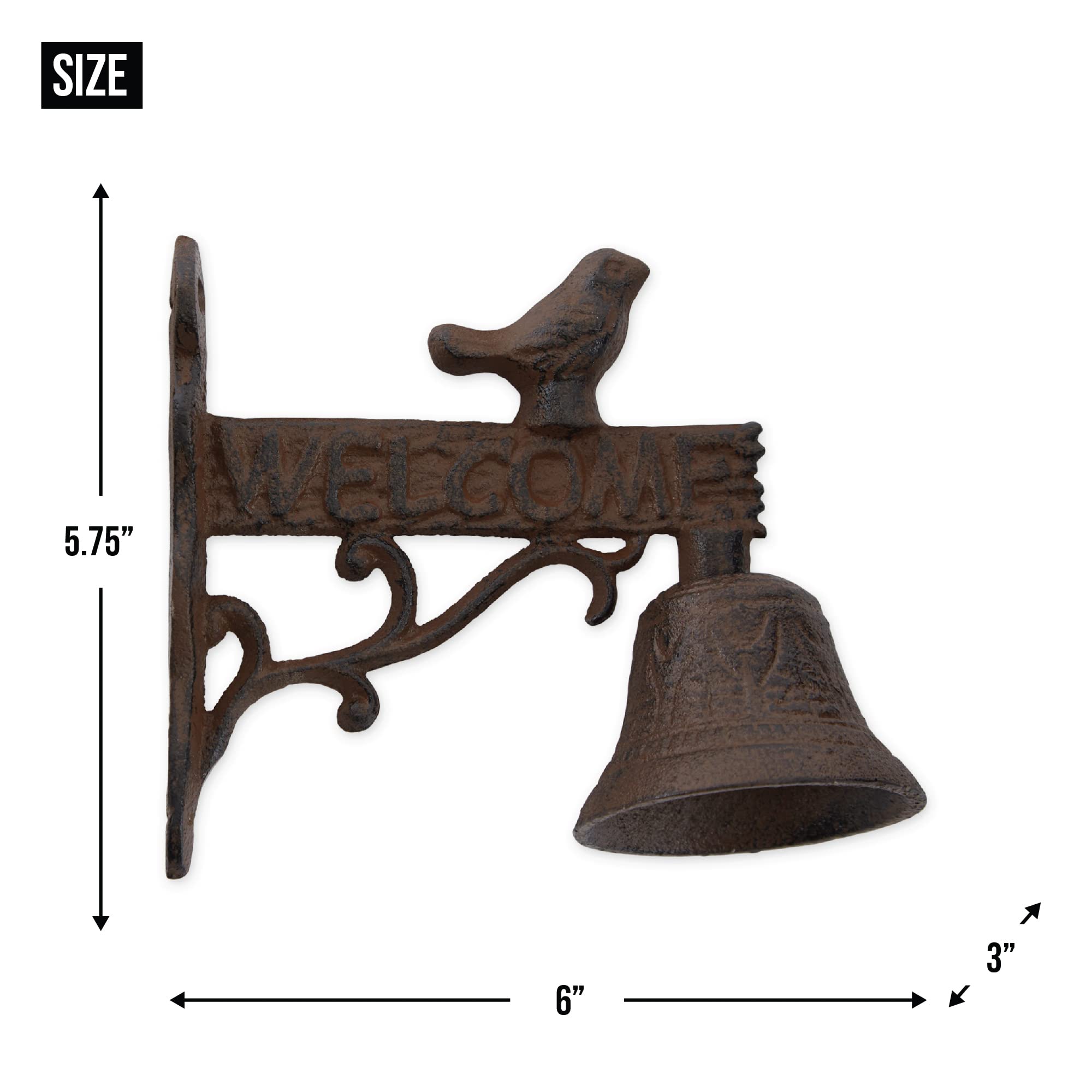 DII Cast Iron Collection Decorative Door Bell, Bird Welcome Sign, 6x3x5.75" - Image 6