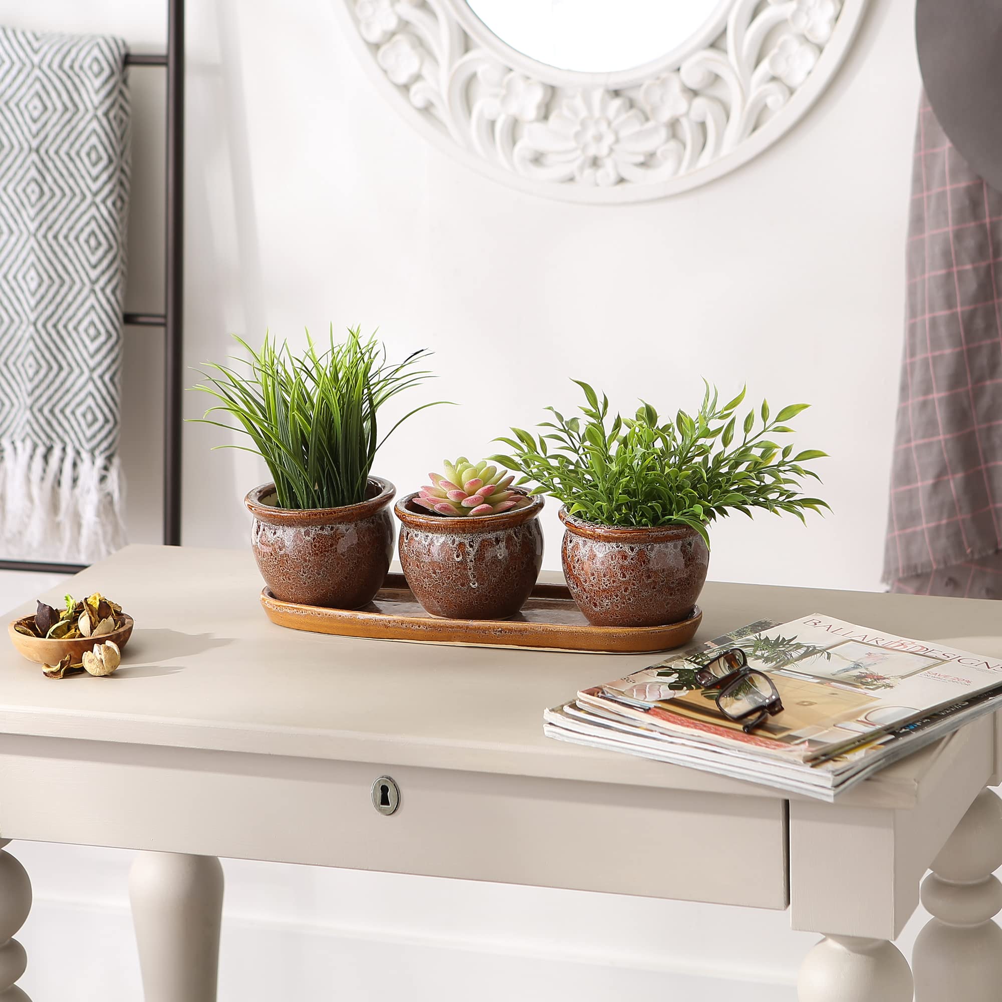 DII Ceramic Planter Collection Herb Pot Set, Brown Round, 13x75x4.5x4 - Image 5