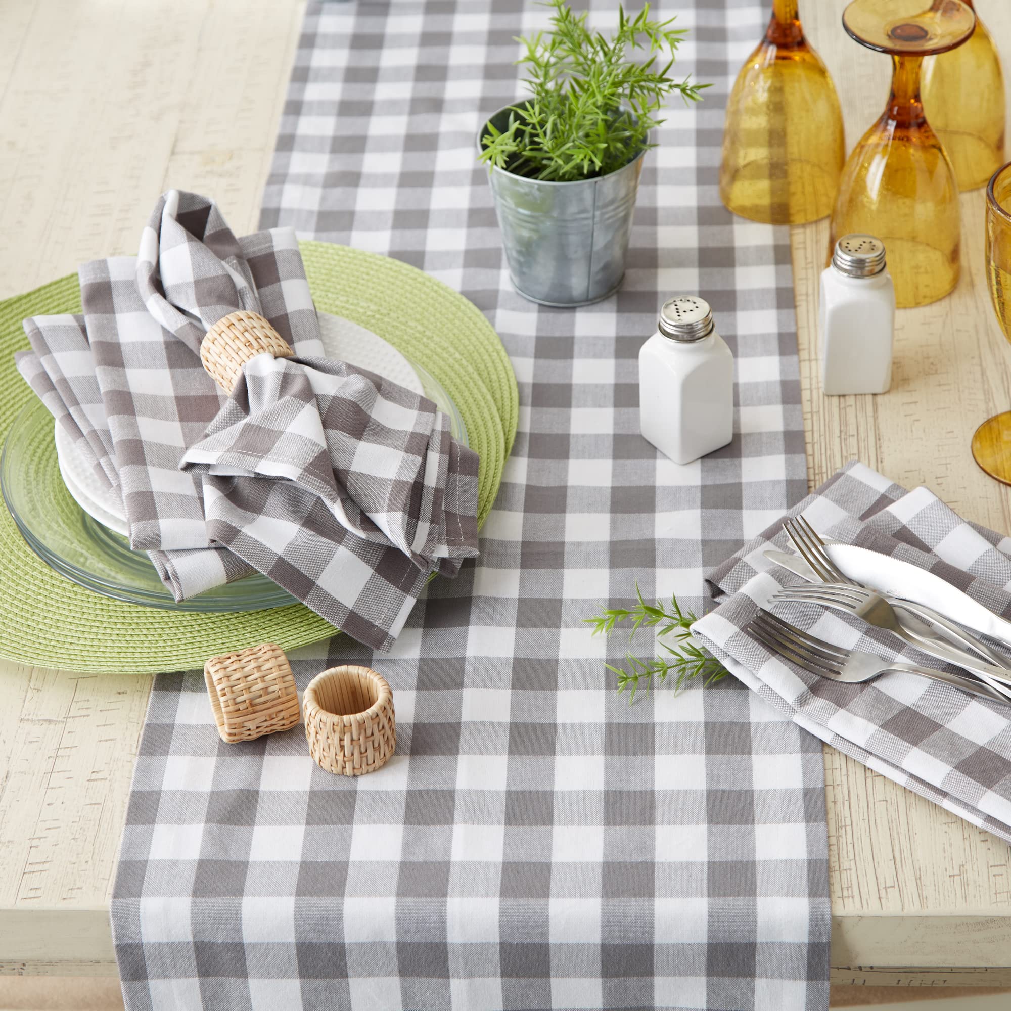 DII Checkered Tabletop Collection 100% Cotton, Machine Washable, Napkin Set, 20x20, Gray, 6 Piece - Image 7