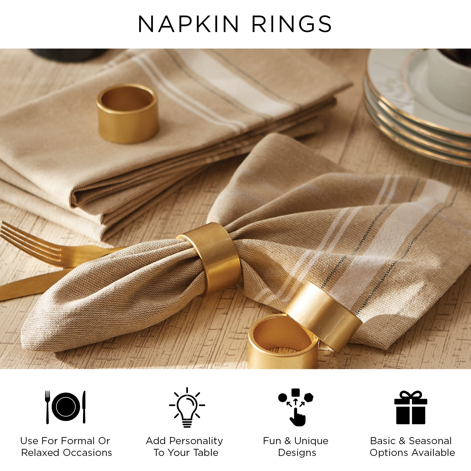 DII Decorative Assorted Silver Napkin Ring Set, One Size, Silver Textured Square, 6 Count - Image 9