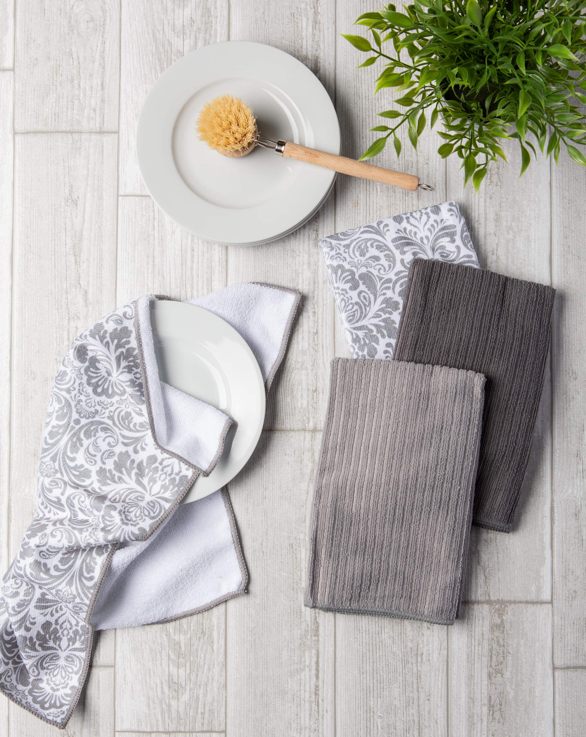 DII Cleaning Collection Multi-Purpose Microfiber, Gray Damask, Dishtowel Set - Image 3