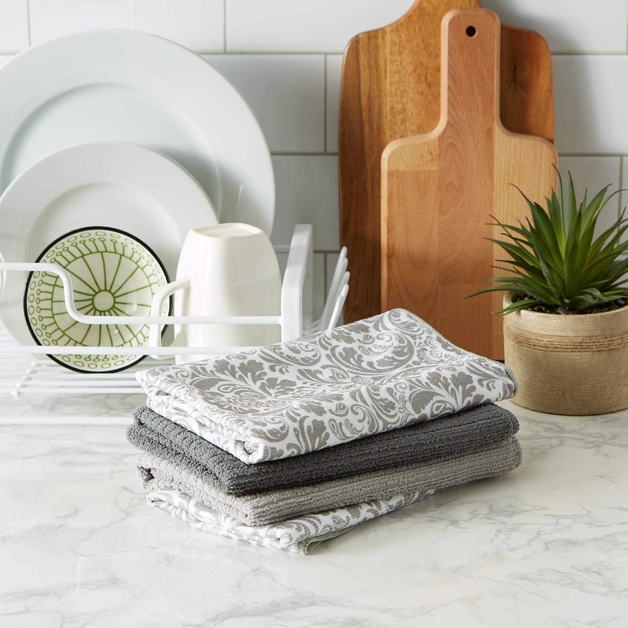 DII Cleaning Collection Multi-Purpose Microfiber, Gray Damask, Dishtowel Set - Image 8