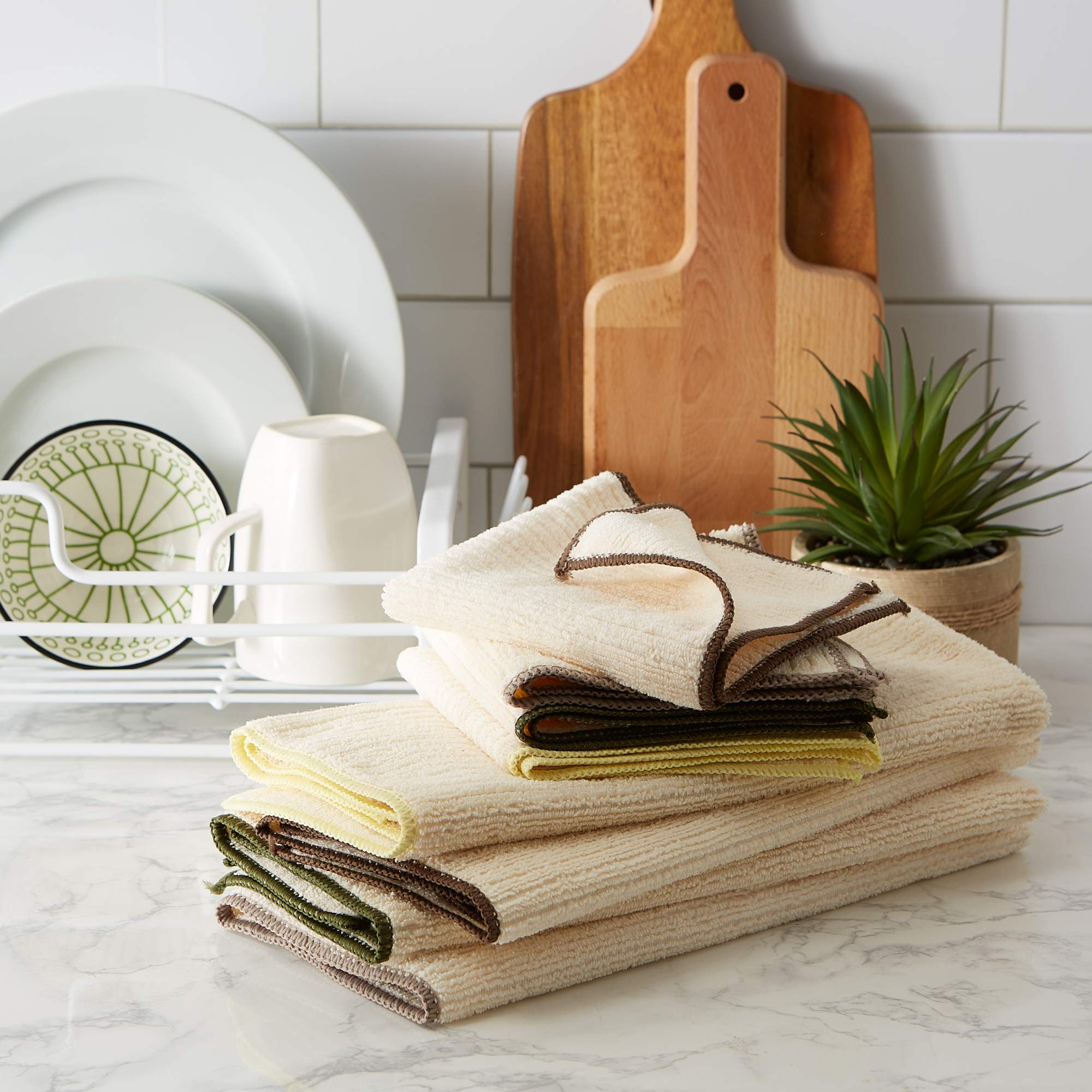 DII Cleaning Collection Soft Highly Absorbent Microfiber, Dishcloth and Dishtowel Set, Natural, 8 Count - Image 4