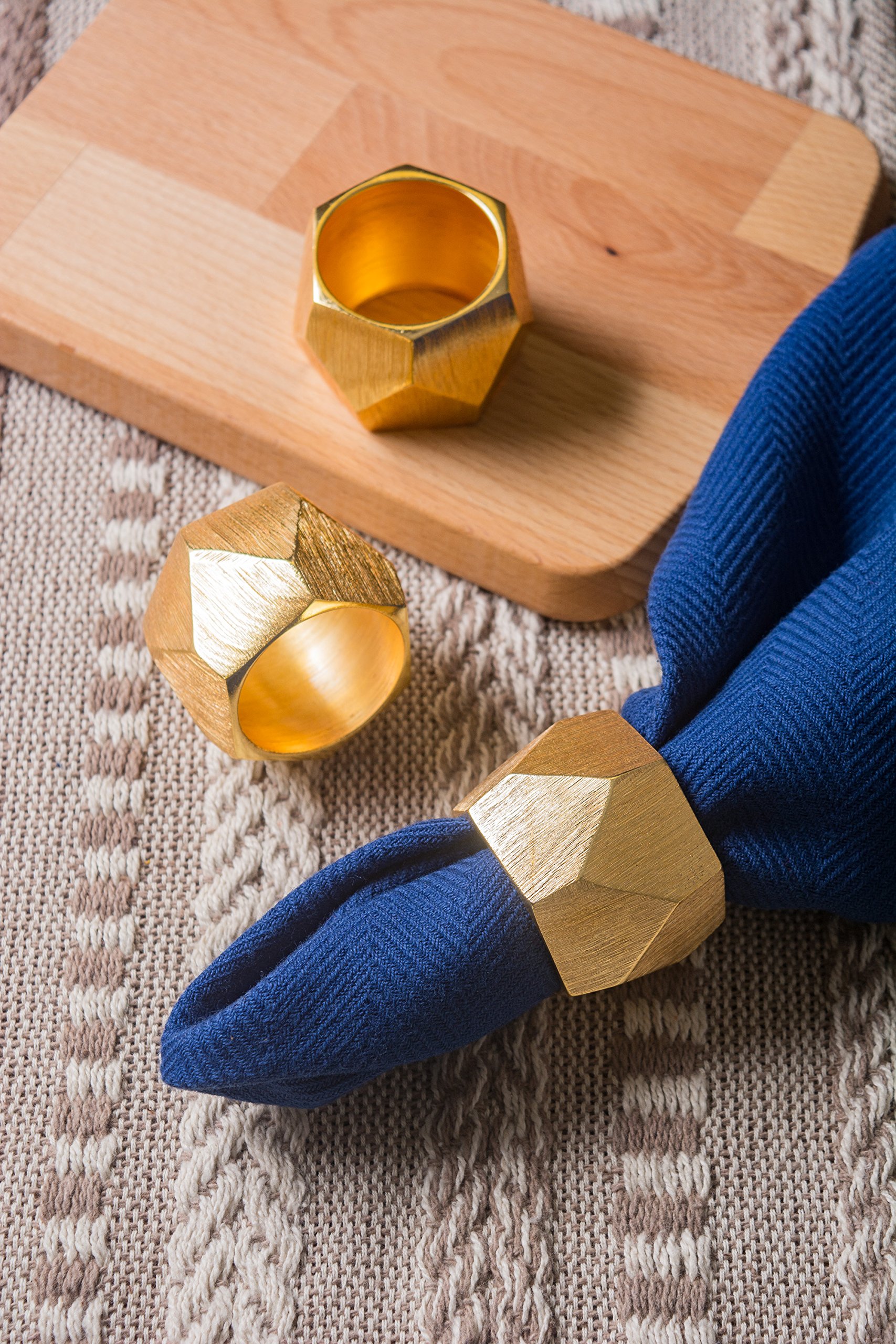 DII Decorative Geometric Napkin Ring Set, Triangle Band Gold, 6 Count - Image 6