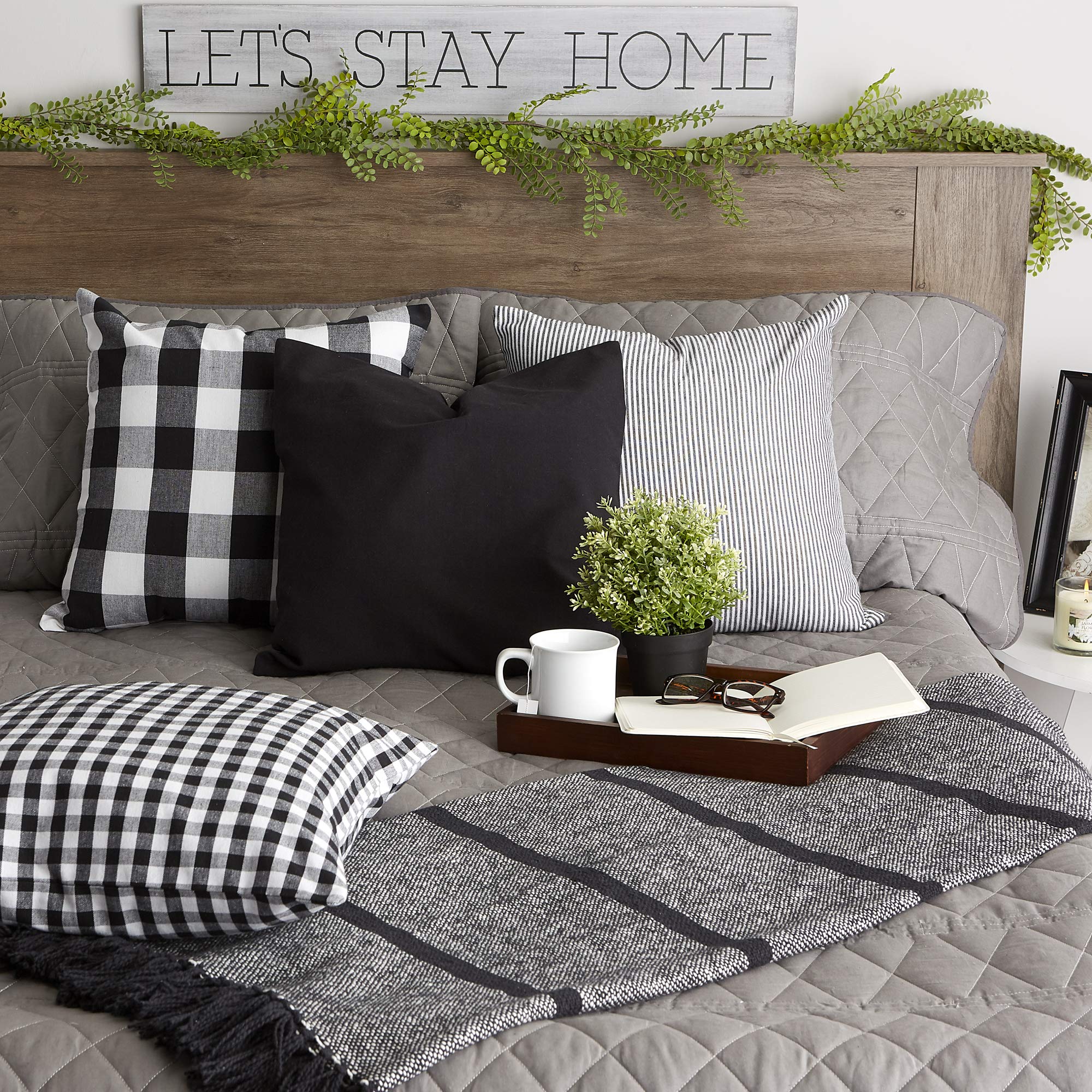 DII Decorative Square Throw Pillow Cover Collection Cotton, Machine Washable, Hidden Zipper, 18x18, Black Assorted, 4 Piece - Image 5