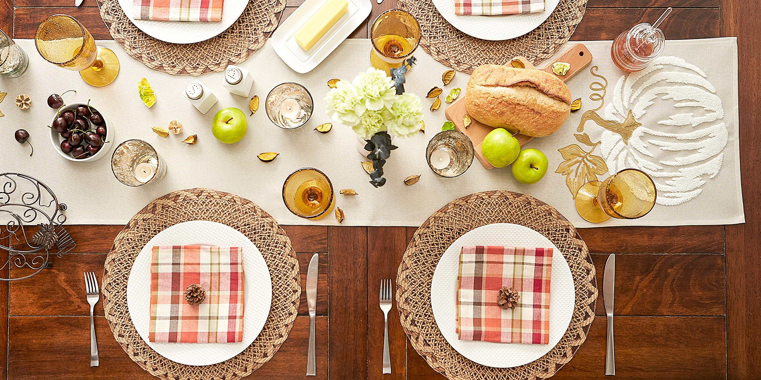 DII Fall Table Décor Embroidered Tabletop for Thanksgiving Dining, Table Runner, 14x70, White Pumpkin - Image 6