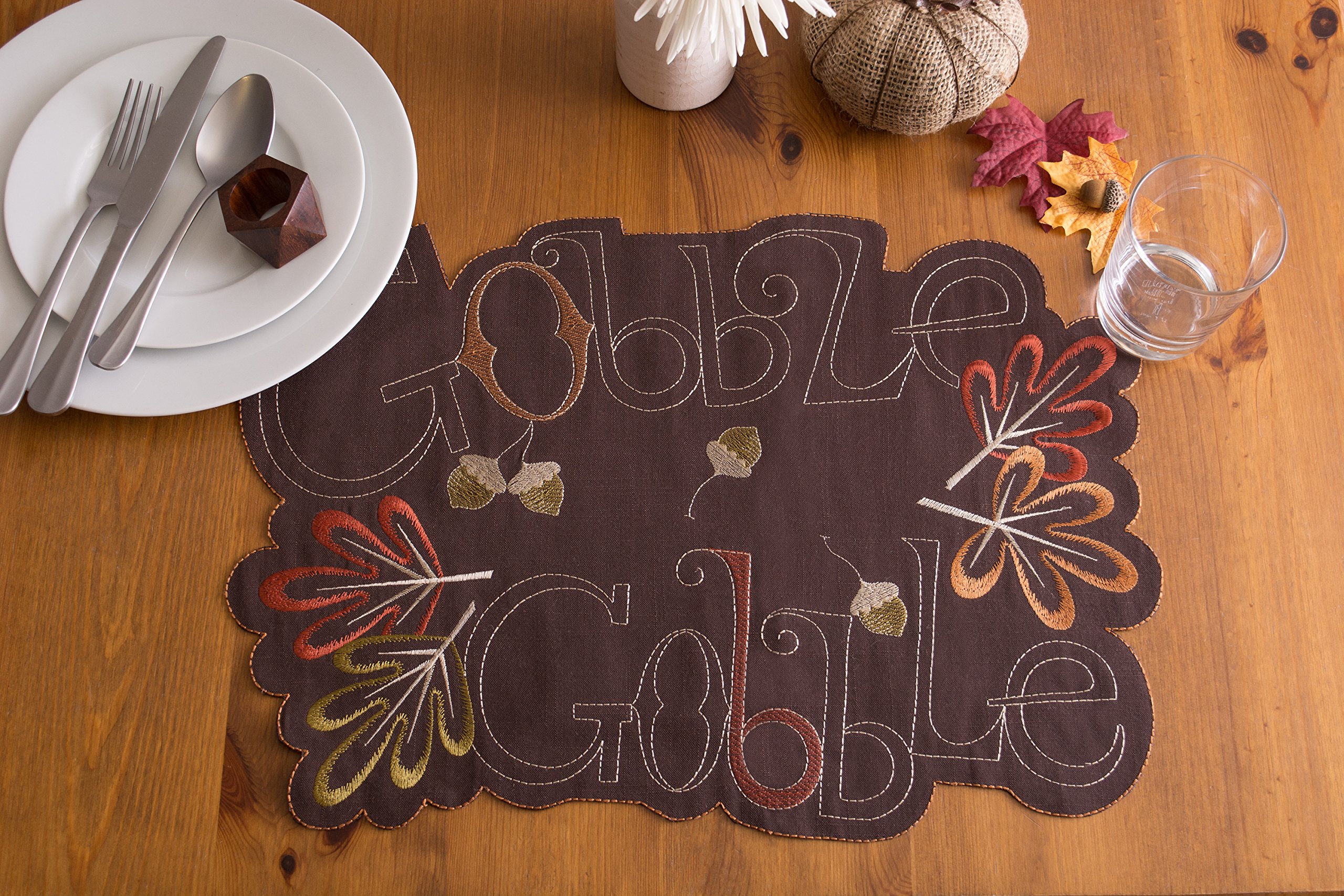 DII Fall Table Decorations, Thanksgiving, Placemat Set, 13x19, Embroidered Gobble Gobble, 4 Count - Image 5
