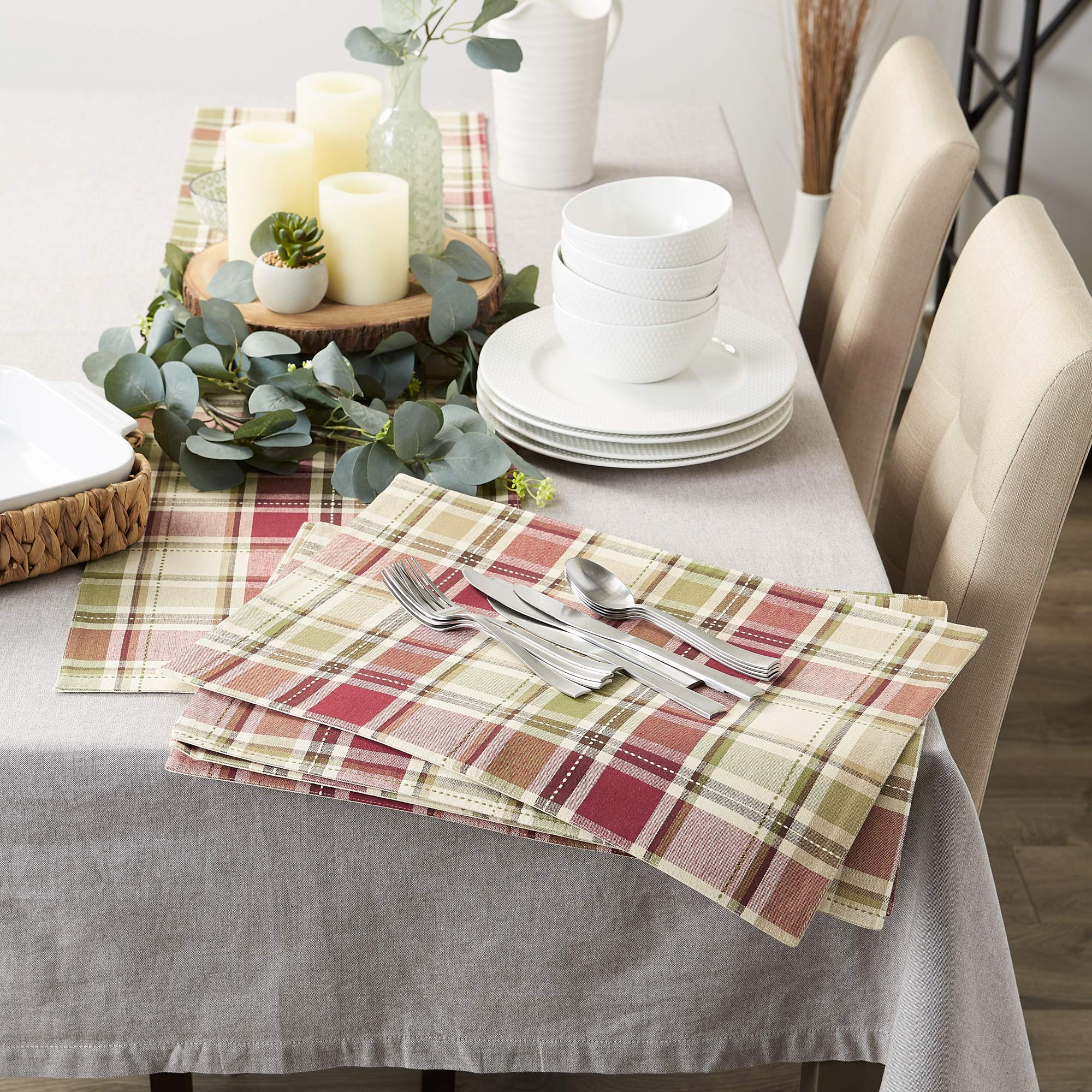 DII Fall & Thanksgiving Dining Table Décor Reusable Cotton Fabric, Placemat Set, 13x19, Rustic Homespun Plaid, 4 Piece - Image 6
