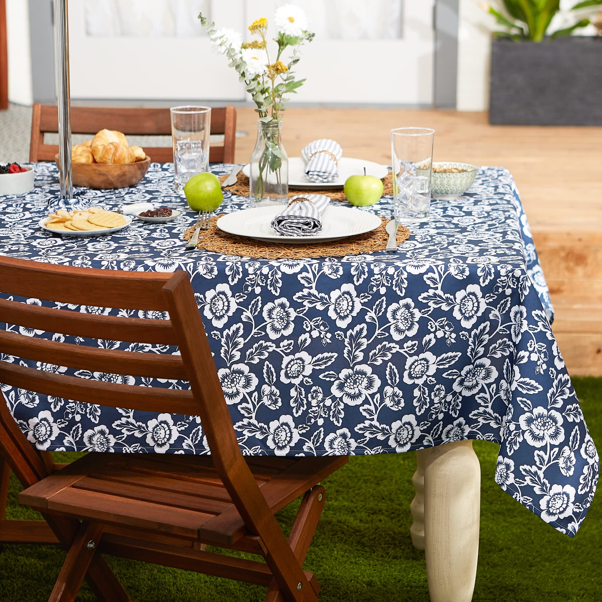 DII Floral Outdoor Zippered Tabletop Collection, Water Resistant, Tablecloth, 60" (Round), Nautical Blue - Image 3