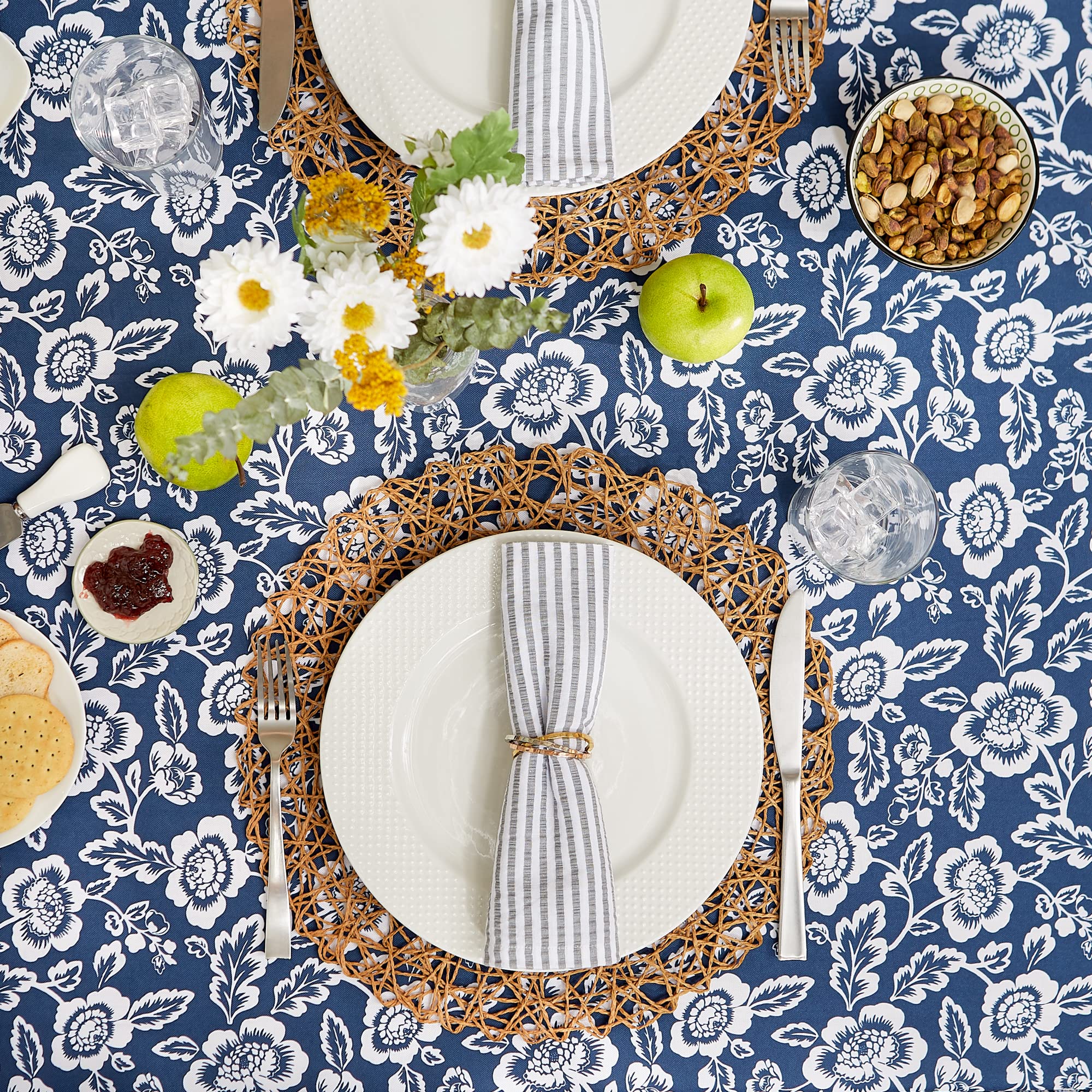 DII Floral Outdoor Zippered Tabletop Collection, Water Resistant, Tablecloth, 60" (Round), Nautical Blue - Image 5
