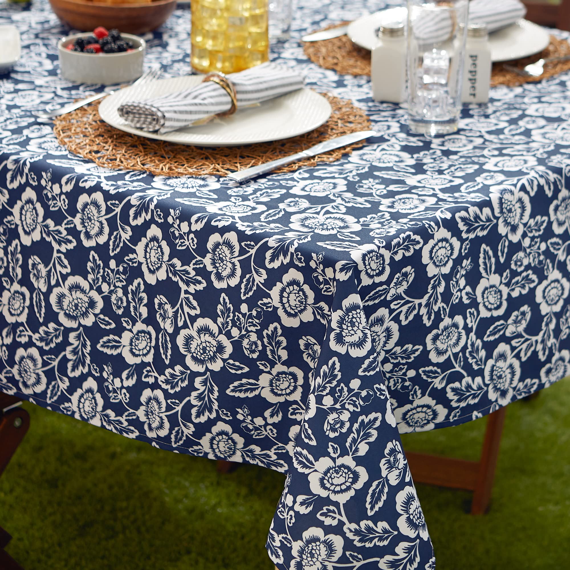 DII Floral Outdoor Zippered Tabletop Collection, Water Resistant, Tablecloth, 60" (Round), Nautical Blue - Image 4