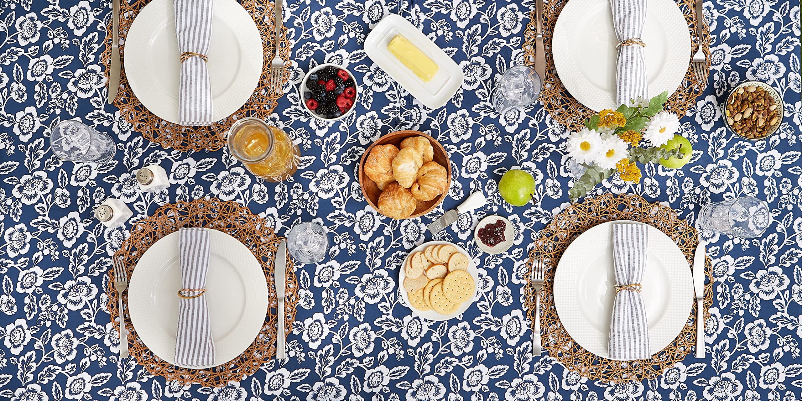DII Floral Outdoor Zippered Tabletop Collection, Water Resistant, Tablecloth, 60" (Round), Nautical Blue - Image 6
