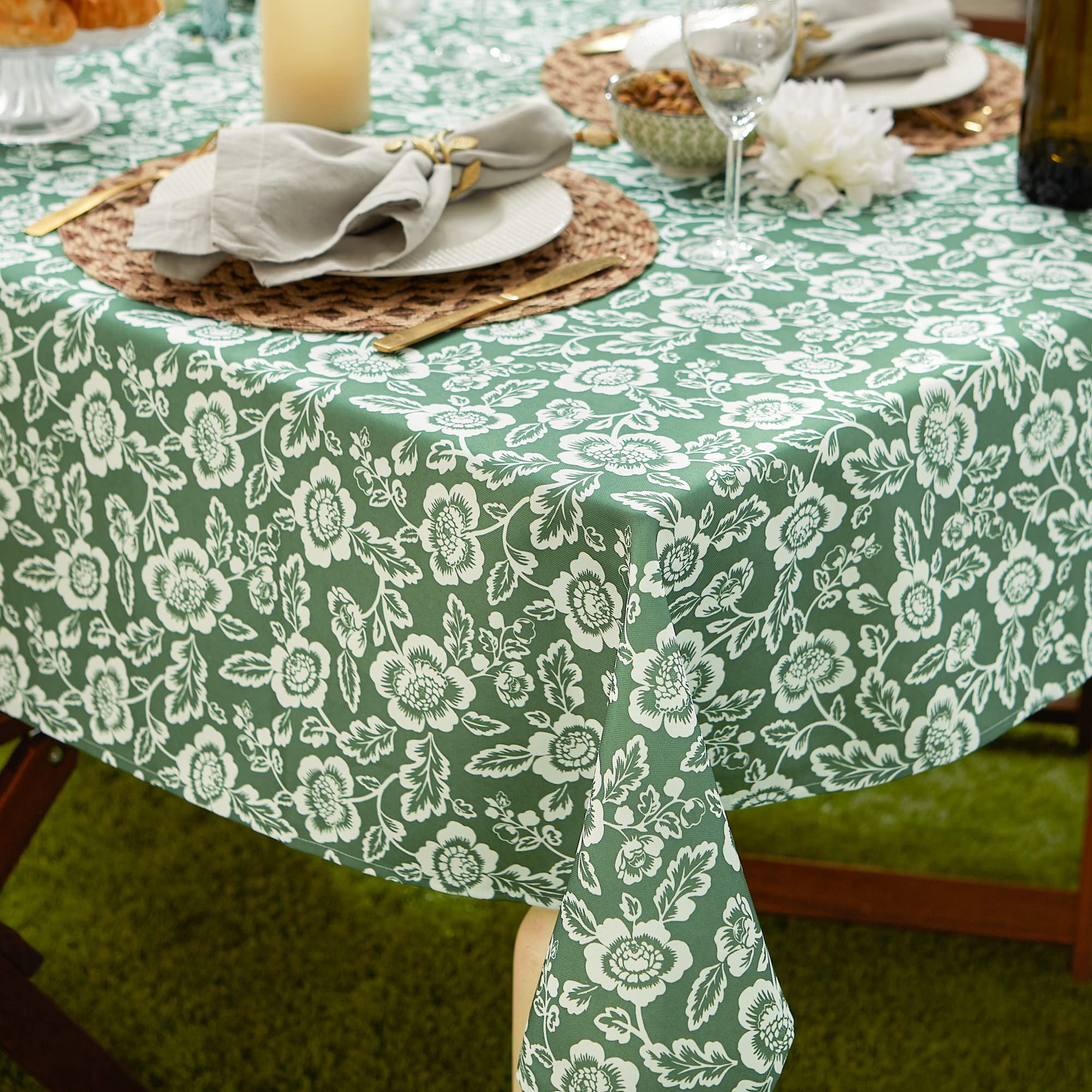 DII Floral Outdoor Zippered Tabletop Collection, Water Resistant, Tablecloth, 60 x 120, Artichoke Green - Image 4