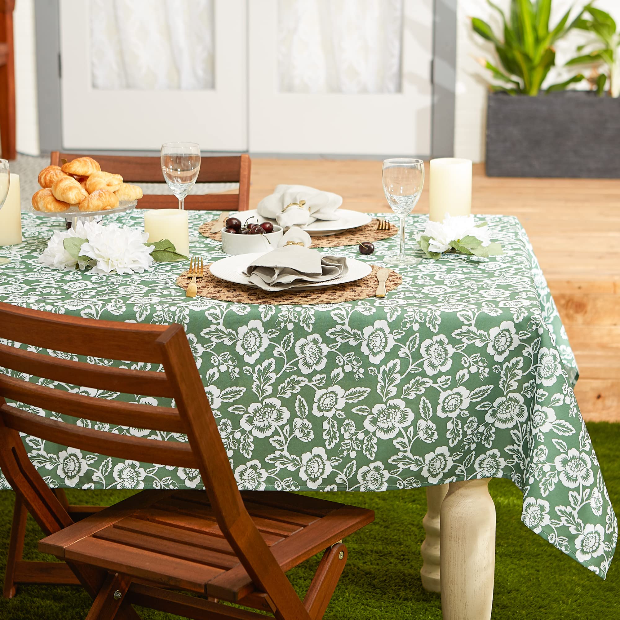 DII Floral Outdoor Zippered Tabletop Collection, Water Resistant, Tablecloth, 60 x 120, Artichoke Green - Image 5