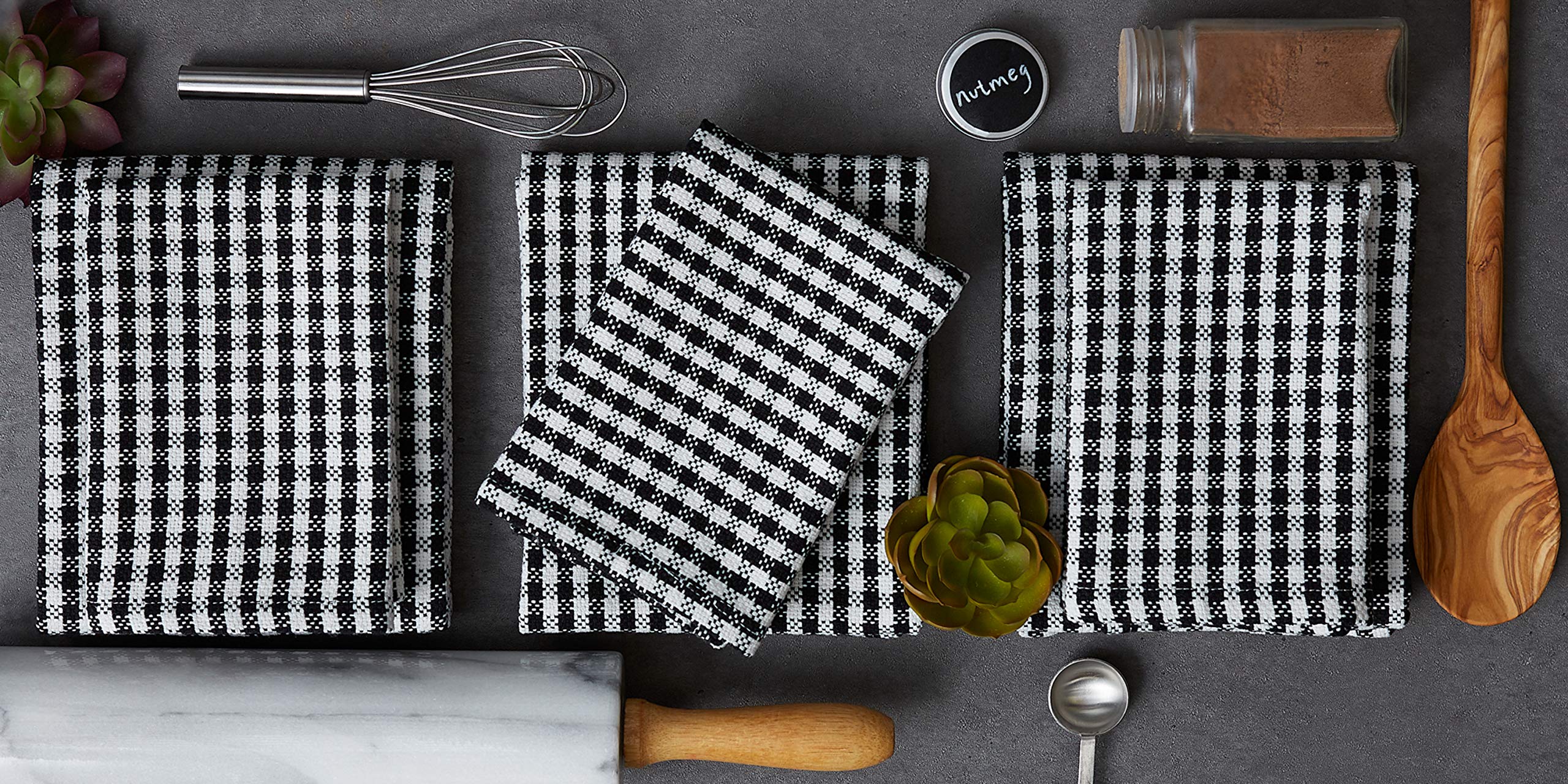 DII French Check Kitchen Collection Decorative Oversized Cotton Dishtowels, Assorted Set, Black, 6 Piece - Image 4