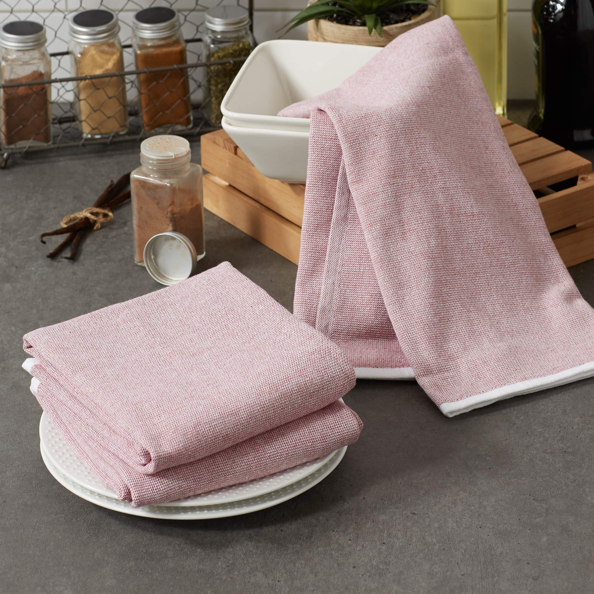 DII French Terry Collection Kitchen Dishtowel Set, 18x28, Barn Red Chambray Solid, 3 Piece - Image 3