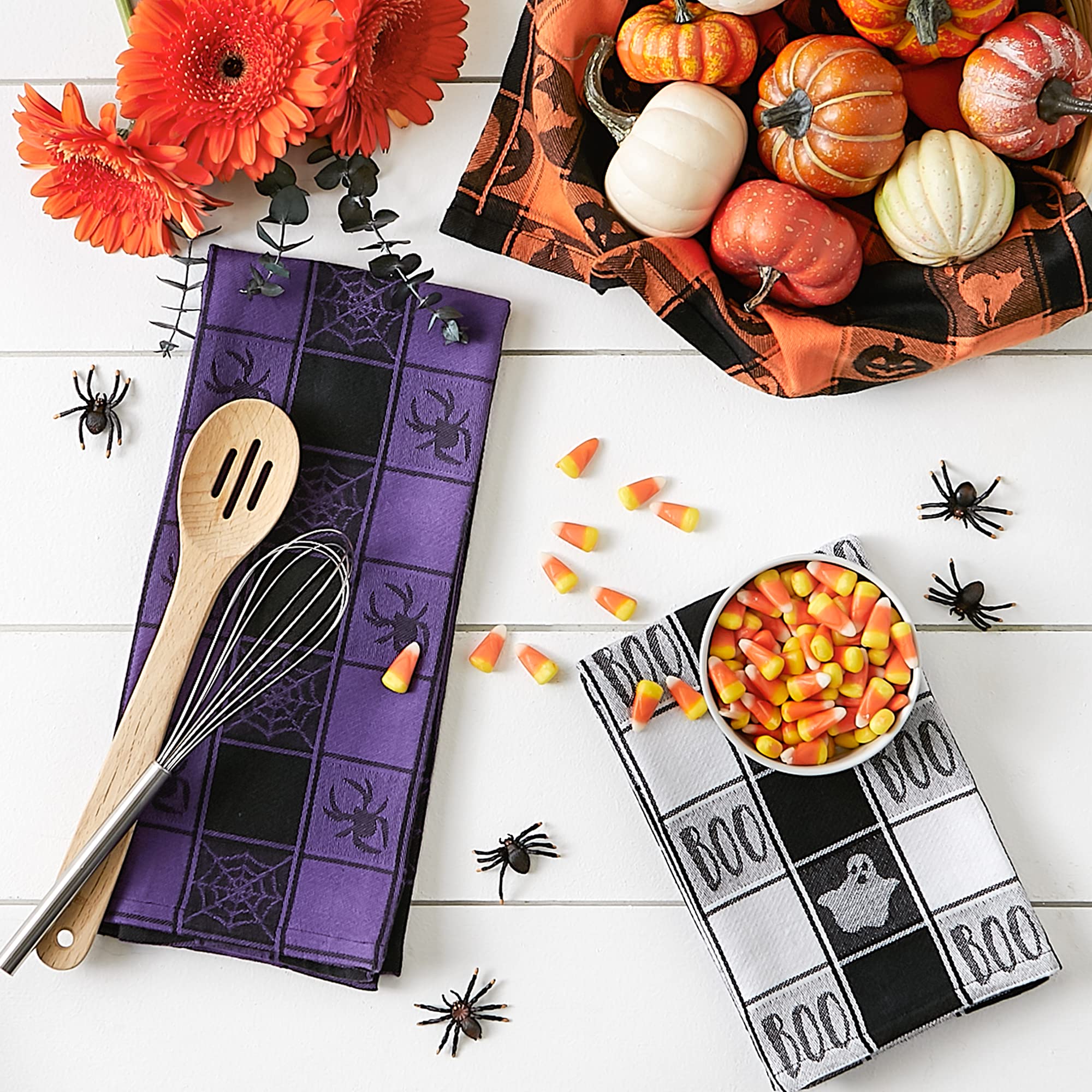DII Halloween Collection Embellished Dishtowel Set, 18x28, Woven Check 3 Piece - Image 4