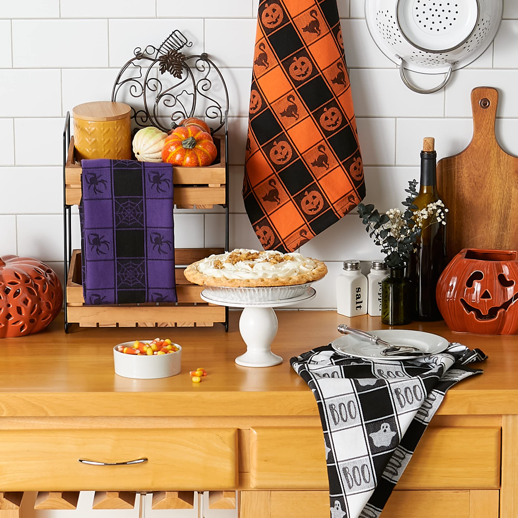 DII Halloween Collection Embellished Dishtowel Set, 18x28, Woven Check 3 Piece - Image 5