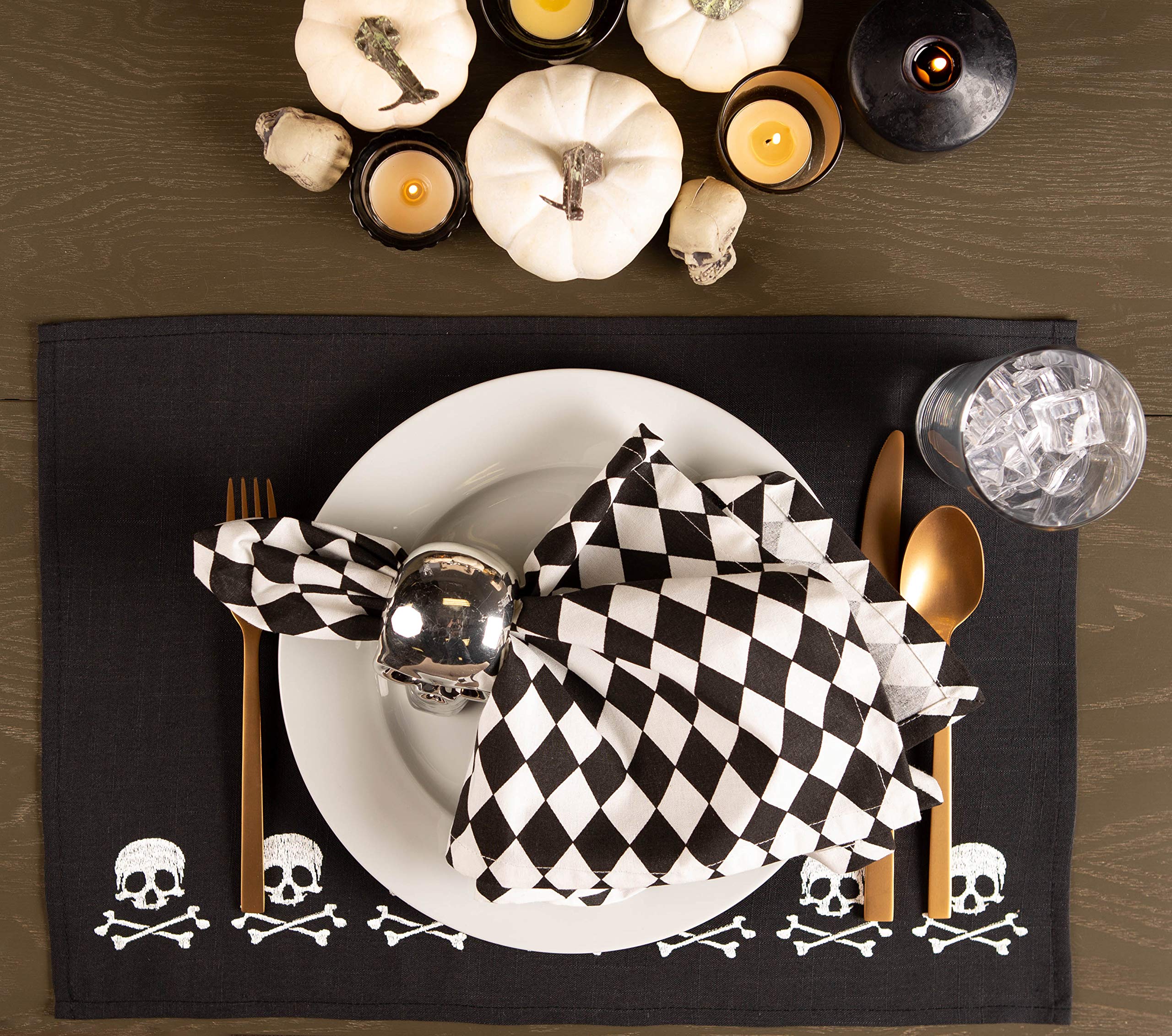 DII Halloween Party Tabletop Decor, Reusable & Machine Washable Cotton Fabric, Placemat Set, 13x19, Skull & Bones, 4 Piece - Image 5