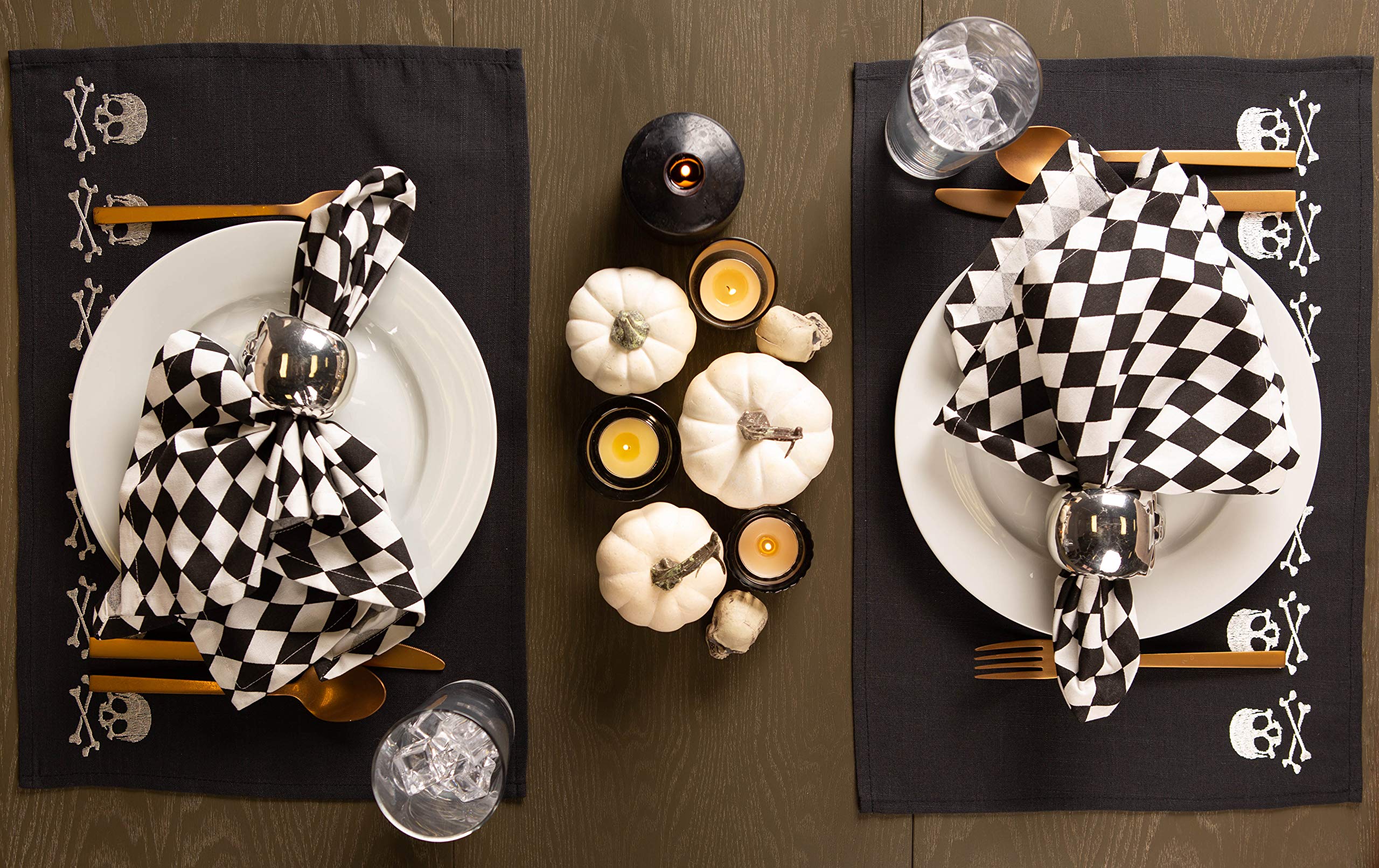 DII Halloween Party Tabletop Decor, Reusable & Machine Washable Cotton Fabric, Placemat Set, 13x19, Skull & Bones, 4 Piece - Image 6